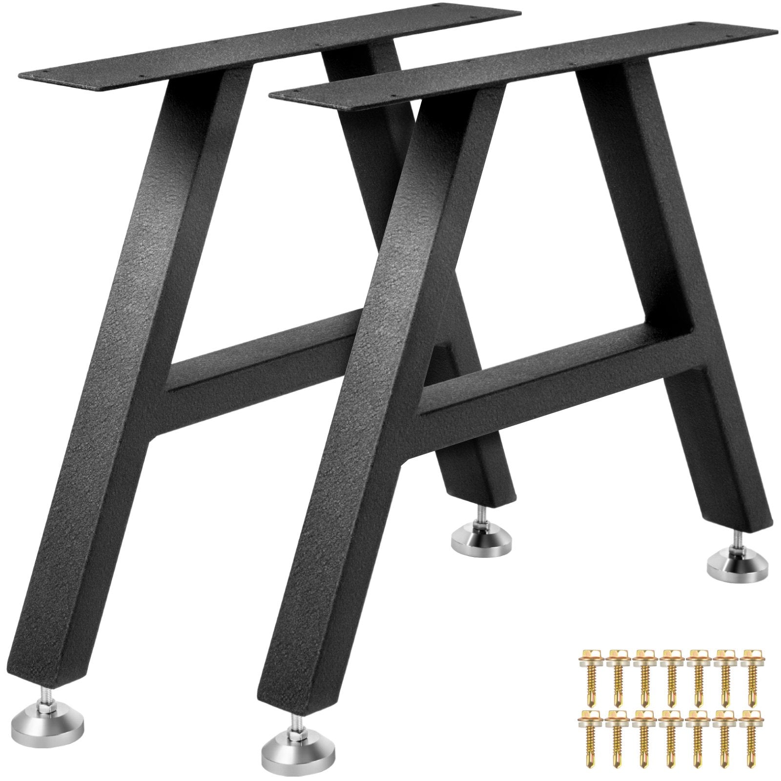 VEVOR Metal Table Legs 16 x 17.7 inch A-Shaped Desk Legs Set of 2 Heavy Duty Bench Legs Rustic Metal Furniture Legs Wrought Iron Coffee Table Legs Home DIY for Dining Table w/ Floor Protectors Black 