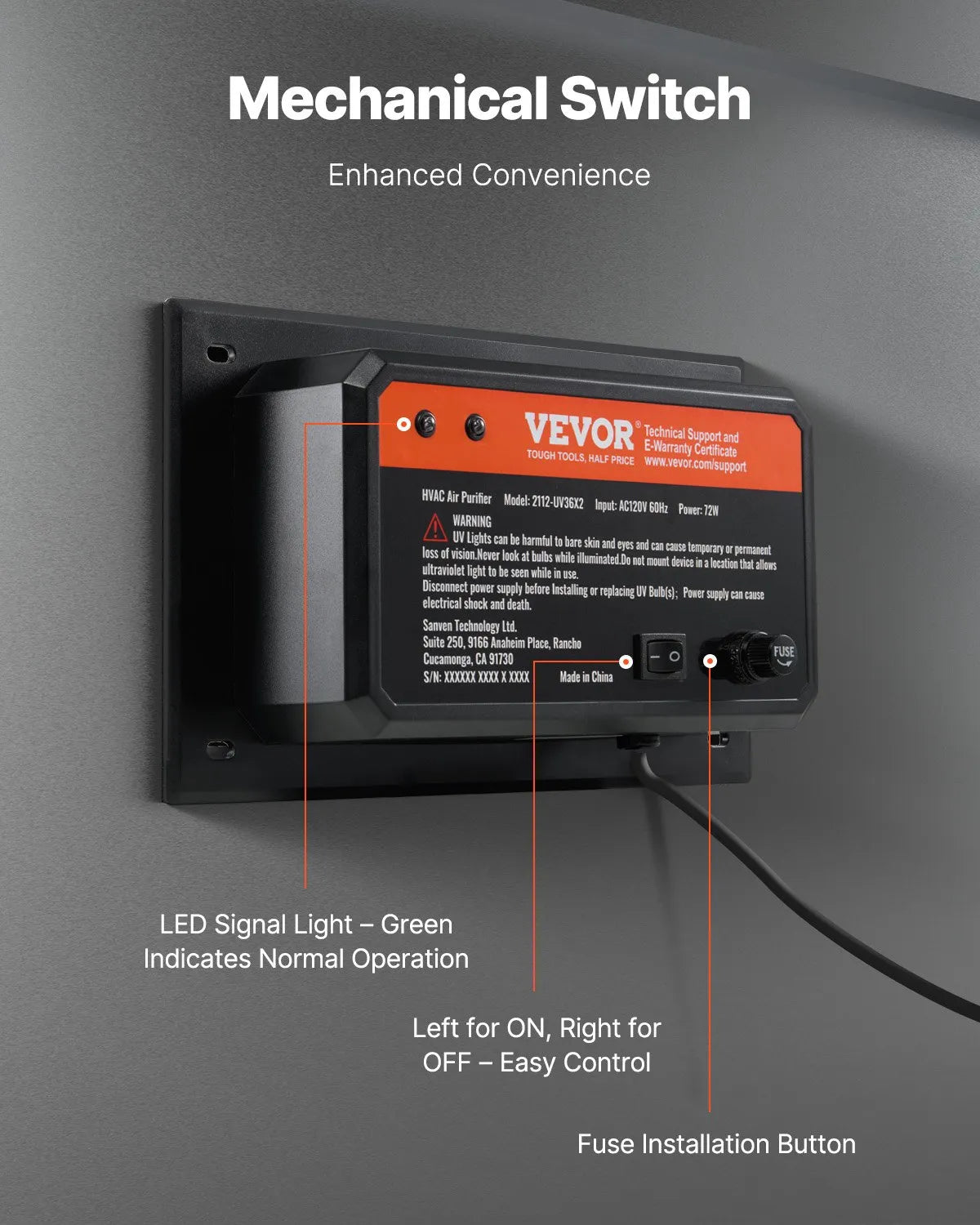 VEVOR HVAC Air Purifier Whole House 72W 16inch Light in Duct for Ac Systems