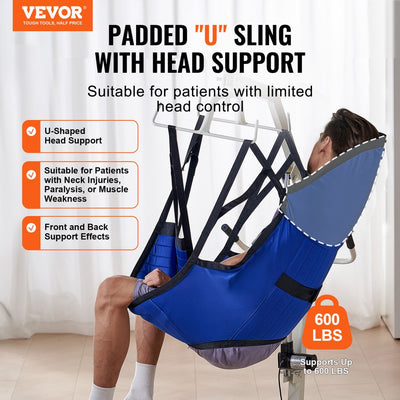 VEVOR Patient Lift Sling with Head Support Large-Size U Shape Divided Leg Sling 
