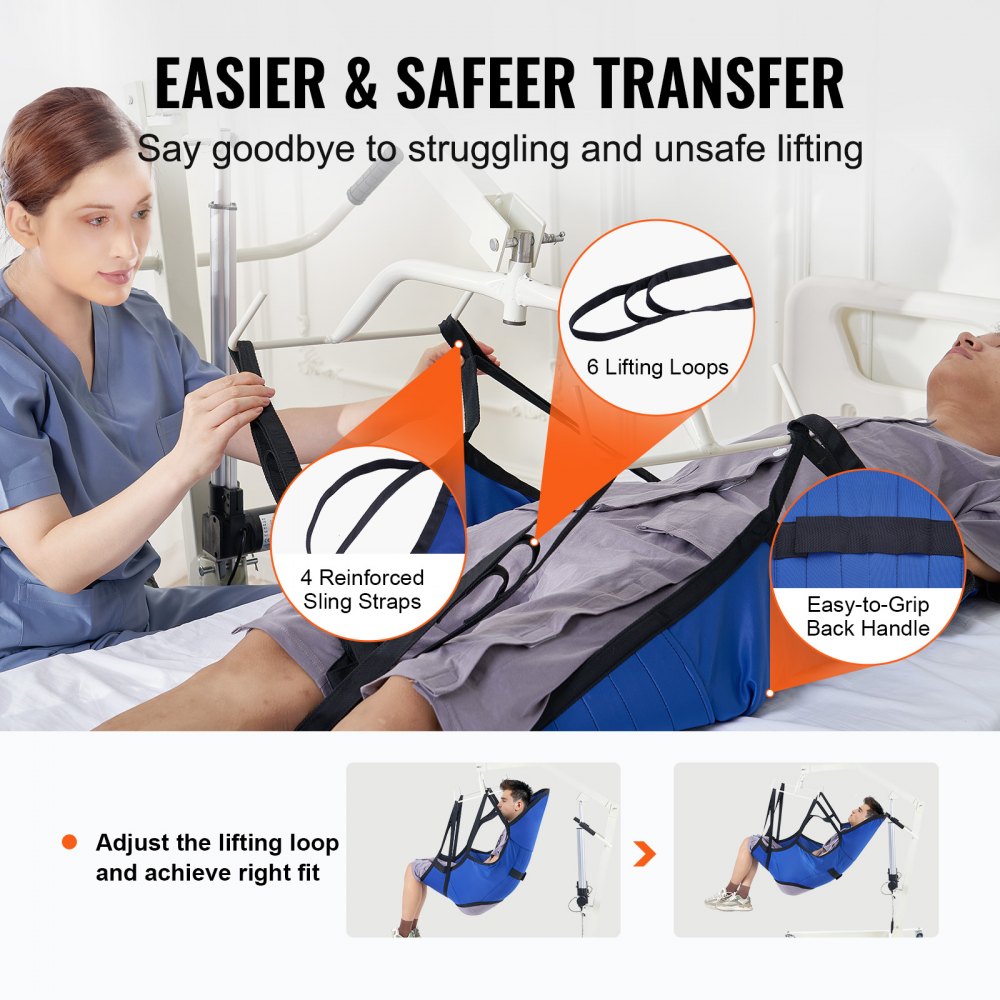 VEVOR Patient Lift Sling with Head Support Large-Size U Shape Divided Leg Sling 