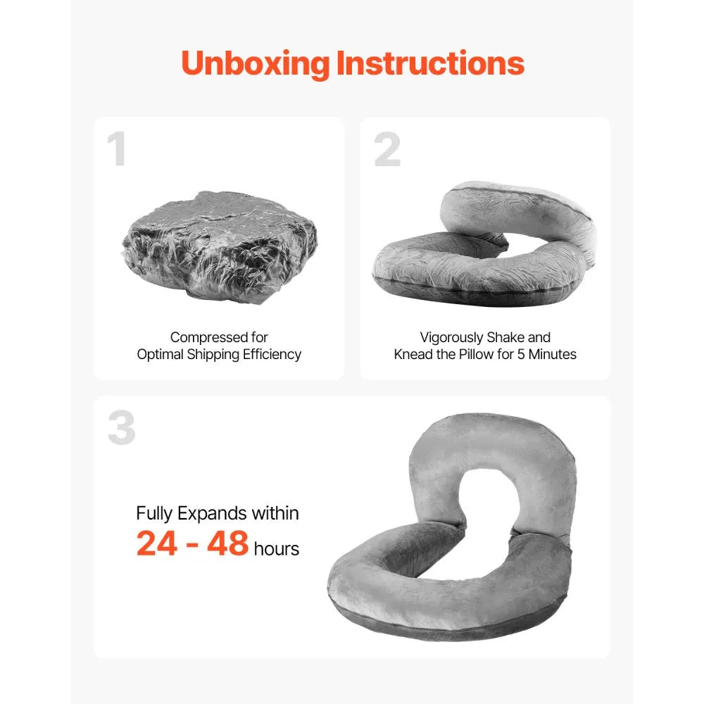 VEVOR Reading Pillow Large Size U-Shaped Sitting up Pillow with Soft Velvet Grey