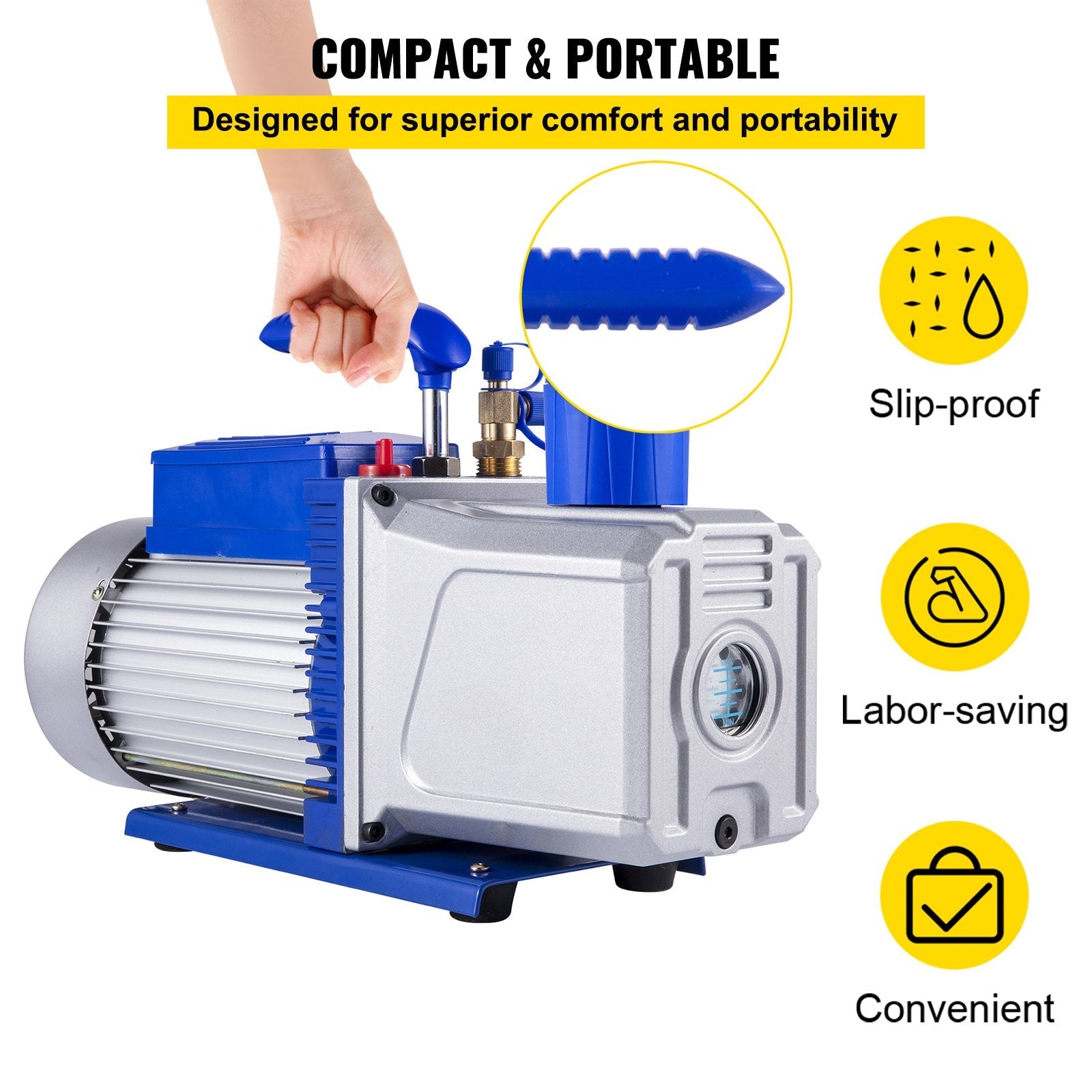 VEVOR Vacuum Pump 12CFM 1HP Vane Vacuum Pump Two Stage 3 x 10-1 Pa Ultimate HVAC Rotary Auto AC Refrigerant Vacuum Pump, for Automobile Reparation Vacuum Evacuation 