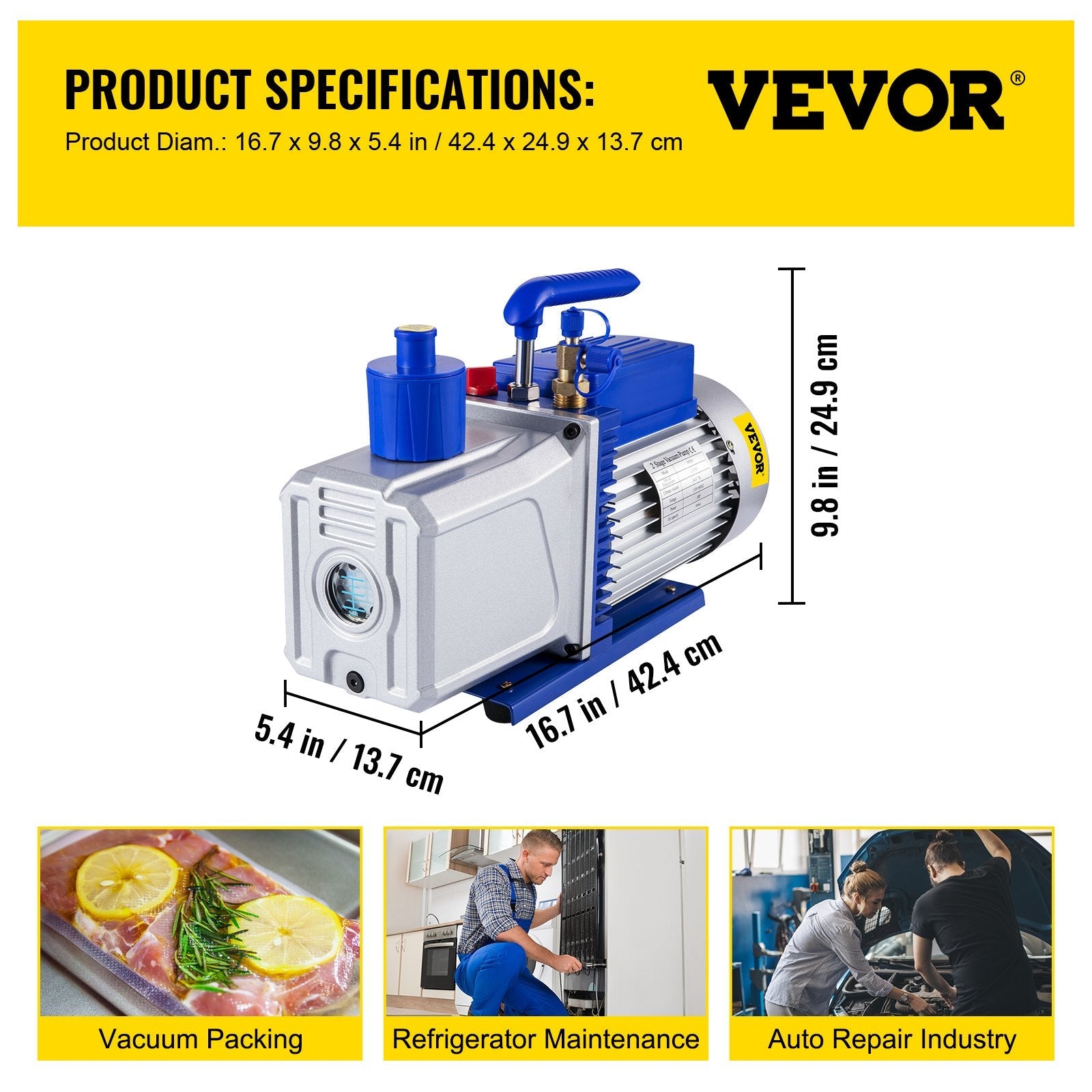 VEVOR Vacuum Pump 12CFM 1HP Vane Vacuum Pump Two Stage 3 x 10-1 Pa Ultimate HVAC Rotary Auto AC Refrigerant Vacuum Pump, for Automobile Reparation Vacuum Evacuation 
