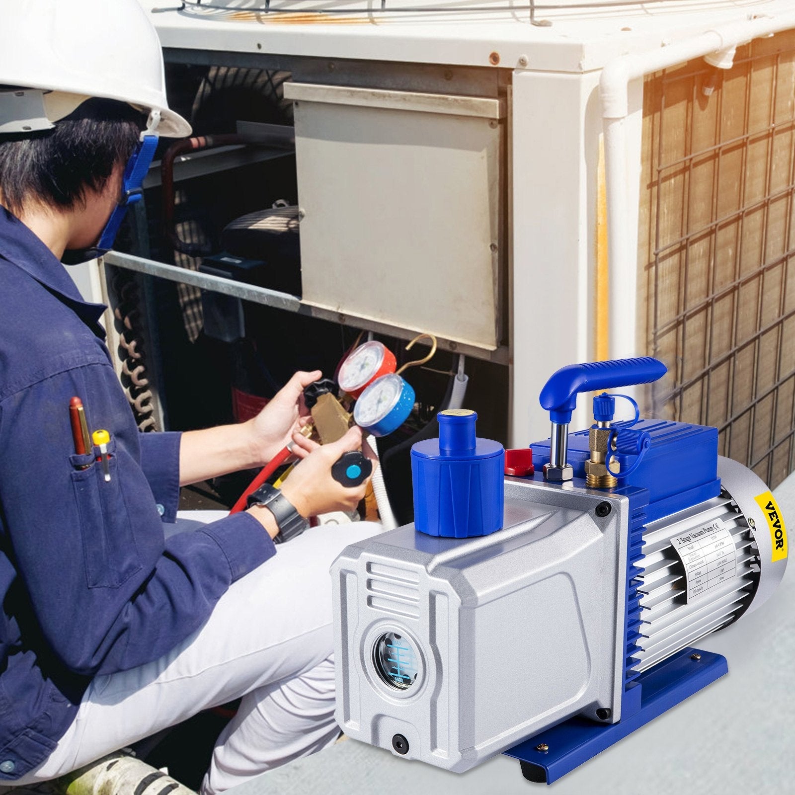 VEVOR Vacuum Pump 12CFM 1HP Vane Vacuum Pump Two Stage 3 x 10-1 Pa Ultimate HVAC Rotary Auto AC Refrigerant Vacuum Pump, for Automobile Reparation Vacuum Evacuation 
