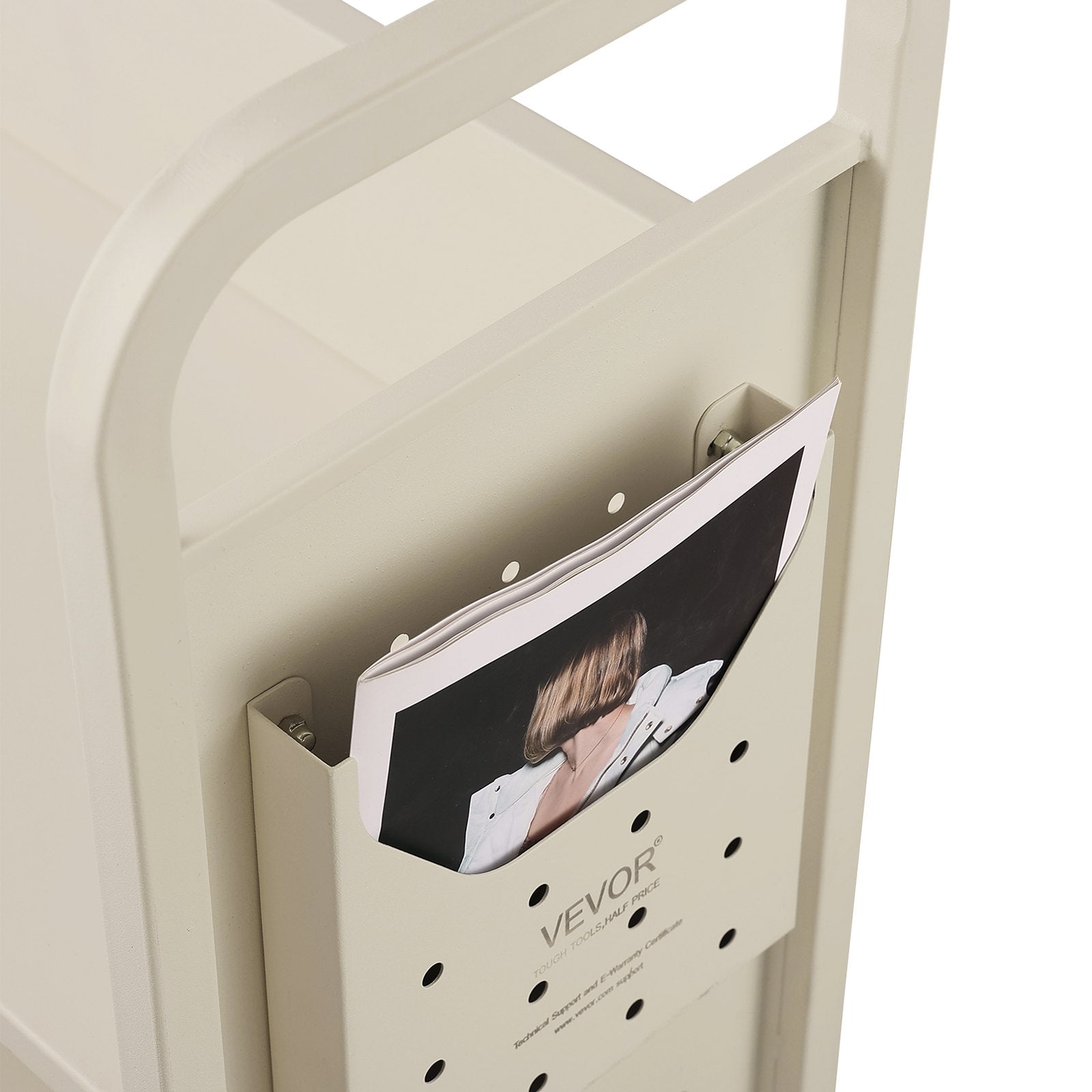 VEVOR Book Cart, 330 lbs Library Cart, 31.1" x 15.2" x 49.2" Rolling Book Cart, Single Sided V-Shaped Sloped Shelves with 4-Inch Lockable Wheels for Home Shelves Office and School, Book Truck in Cream 