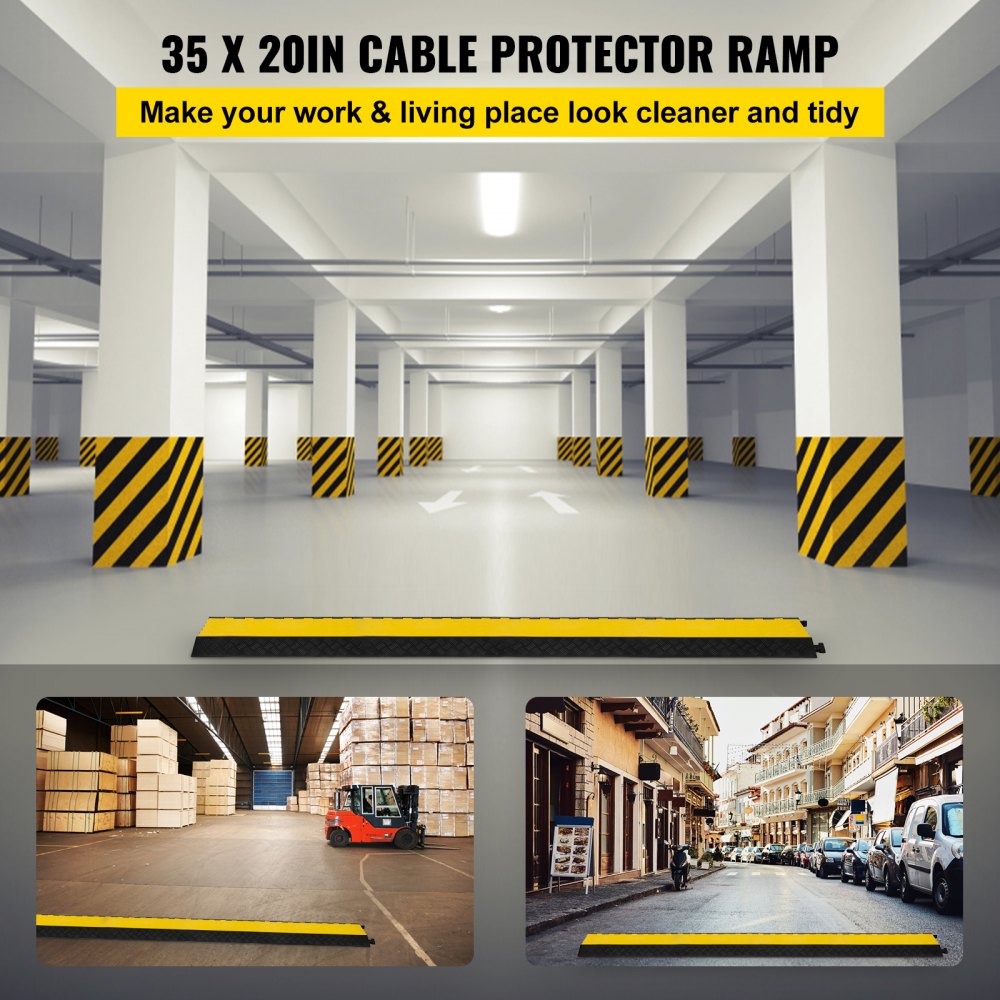 VEVOR 5 Channel Rubber Cable Protectors Extreme Cable Ramps 66000lbs Heavy Duty 5 Slots Protective Cable Wire Cord Ramp Driveway Rubber Traffic Speed Bumps 