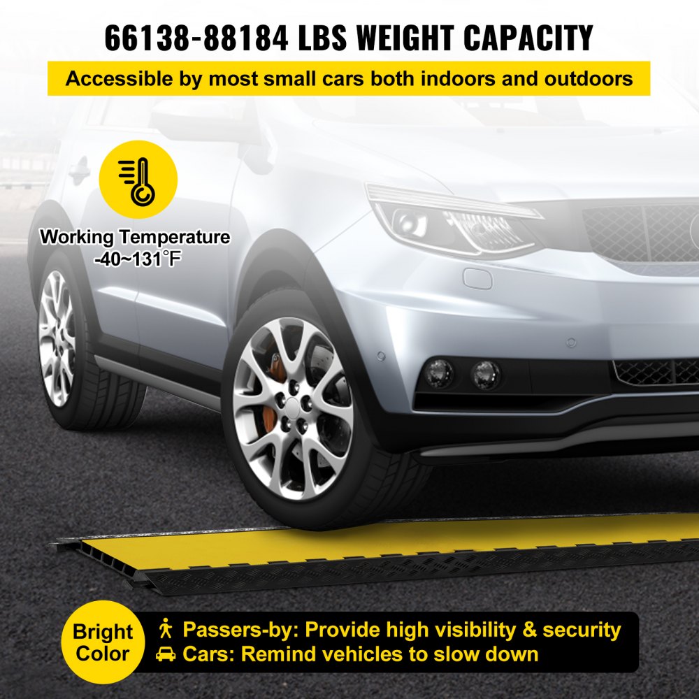 VEVOR 5 Channel Rubber Cable Protectors Extreme Cable Ramps 66000lbs Heavy Duty 5 Slots Protective Cable Wire Cord Ramp Driveway Rubber Traffic Speed Bumps 