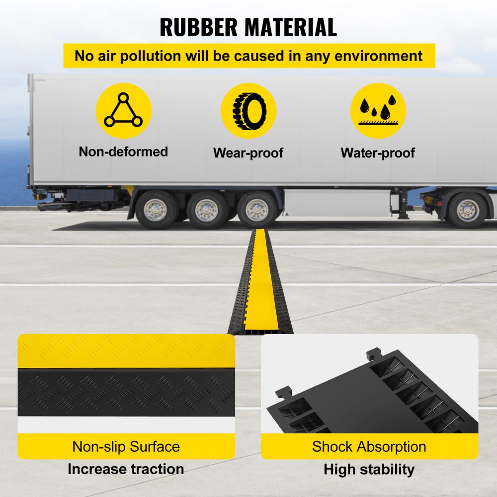 VEVOR 5 Channel Rubber Cable Protectors Extreme Cable Ramps 66000lbs Heavy Duty 5 Slots Protective Cable Wire Cord Ramp Driveway Rubber Traffic Speed Bumps 