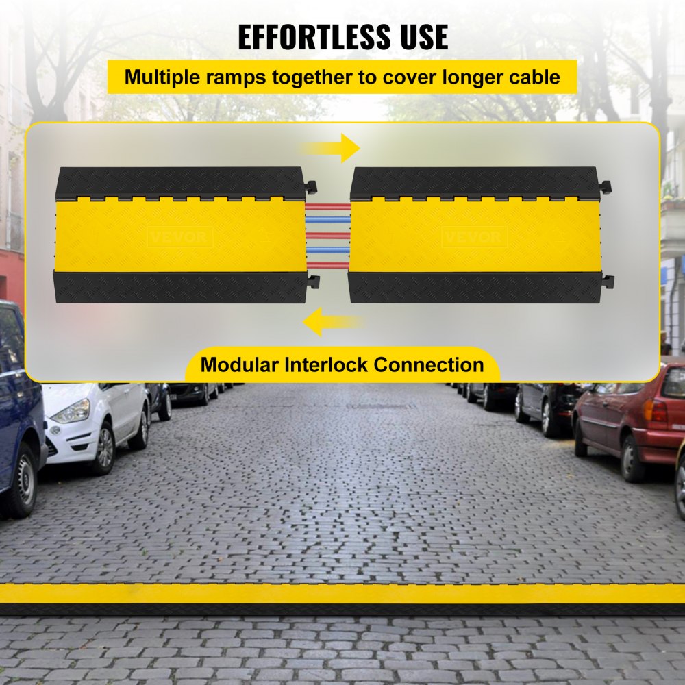 VEVOR 5 Channel Rubber Cable Protectors Extreme Cable Ramps 66000lbs Heavy Duty 5 Slots Protective Cable Wire Cord Ramp Driveway Rubber Traffic Speed Bumps 