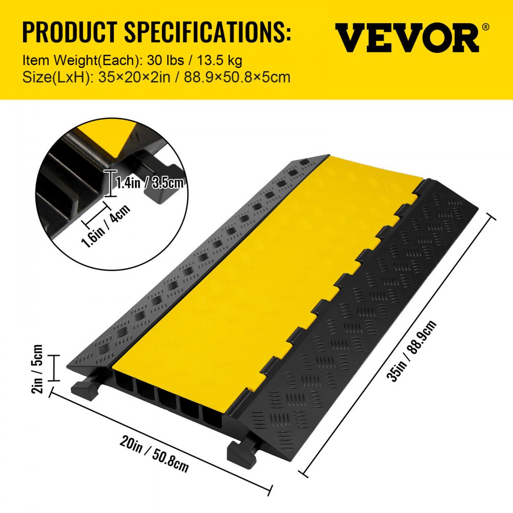 VEVOR 5 Channel Rubber Cable Protectors Extreme Cable Ramps 66000lbs Heavy Duty 5 Slots Protective Cable Wire Cord Ramp Driveway Rubber Traffic Speed Bumps 