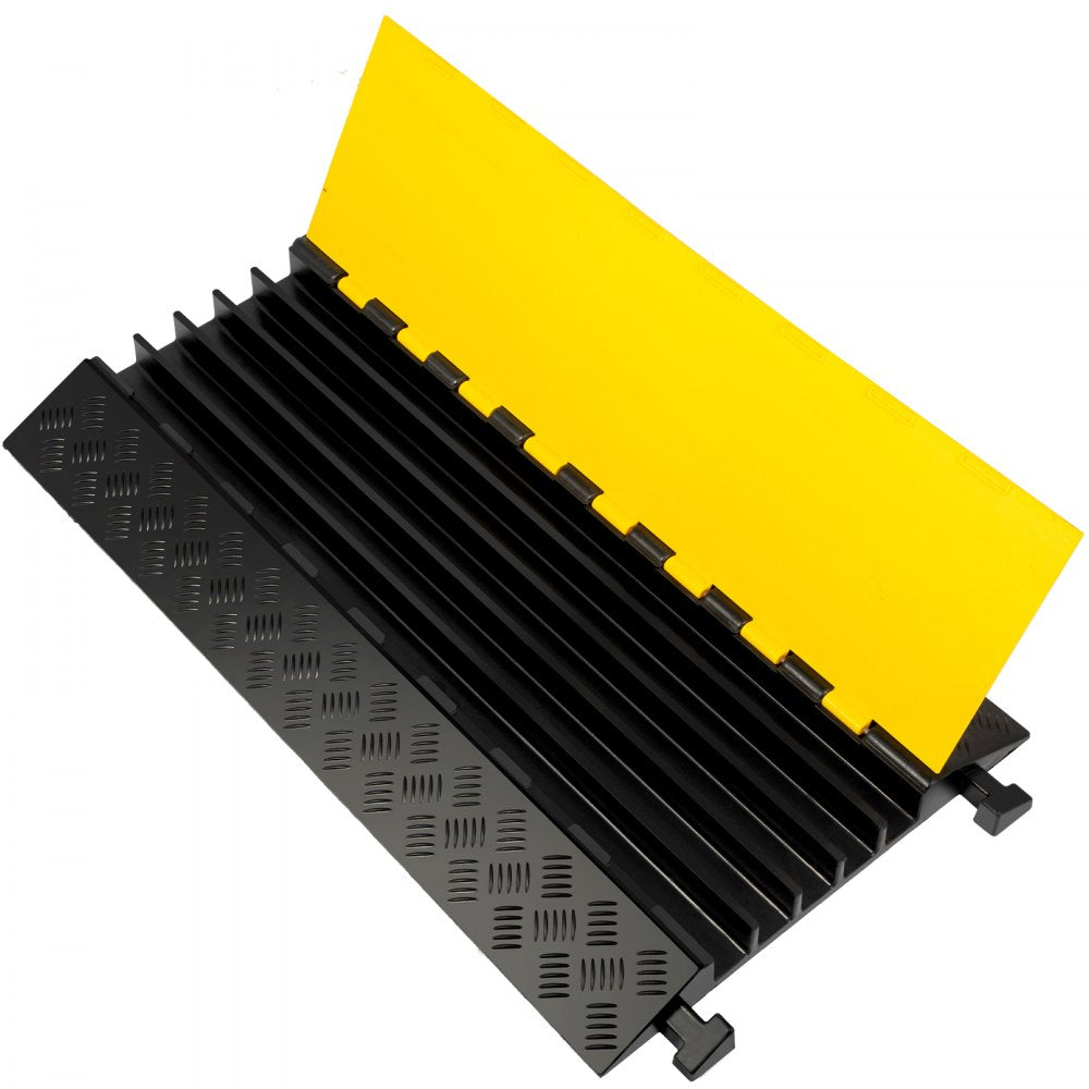 VEVOR 5 Channel Rubber Cable Protectors Extreme Cable Ramps 66000lbs Heavy Duty 5 Slots Protective Cable Wire Cord Ramp Driveway Rubber Traffic Speed Bumps 