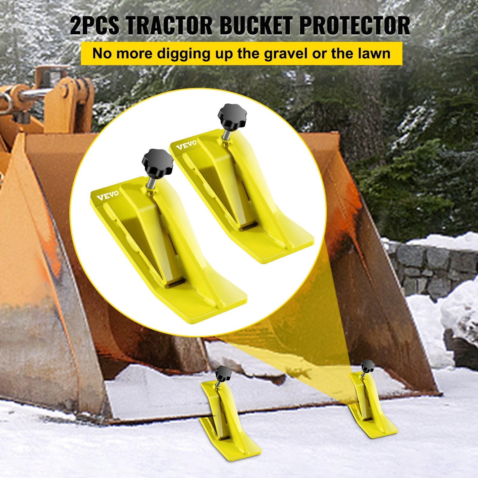 VEVOR 2pcs Tractor Bucket Protector Ski Edge Tamer Protector Snow Removal Yellow 
