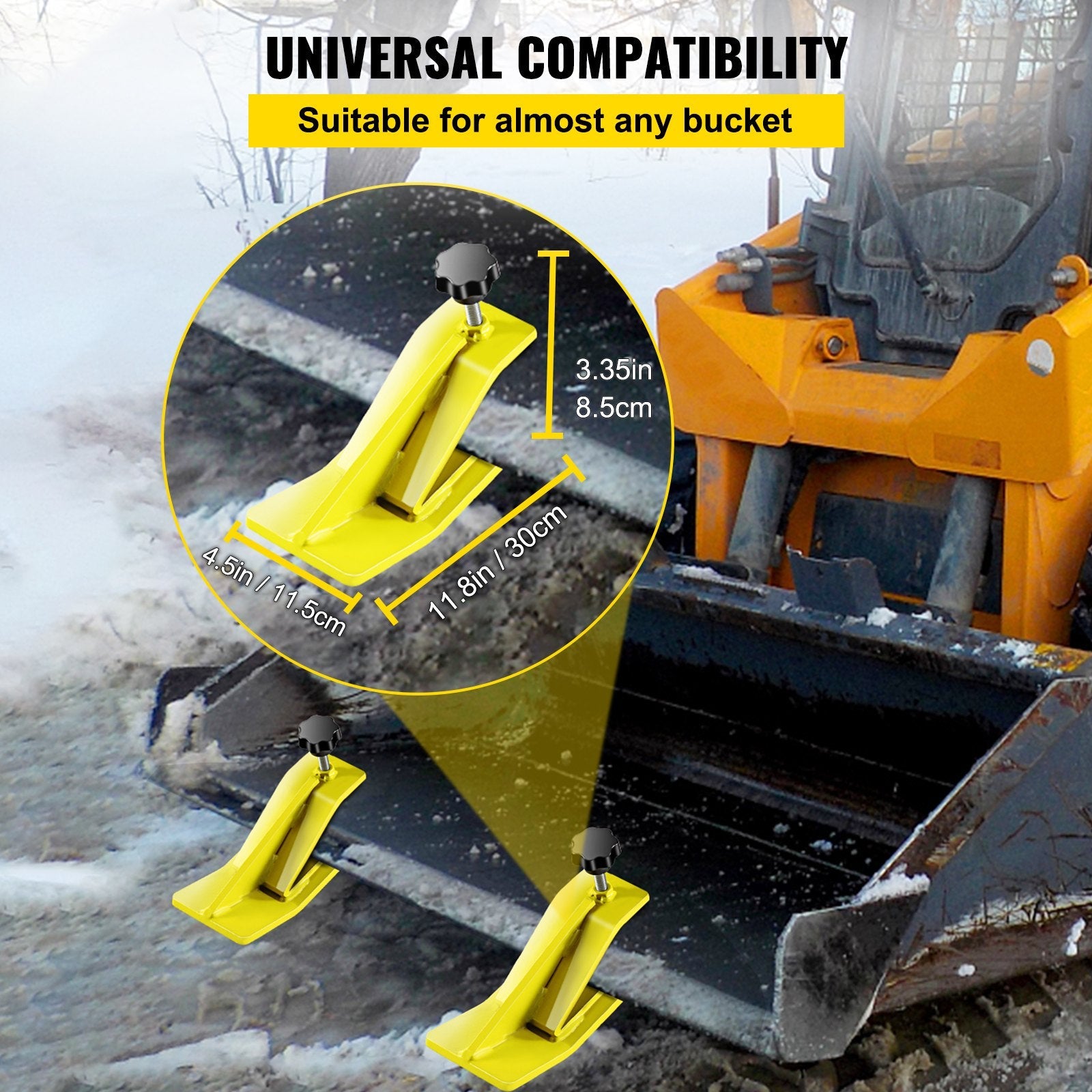 VEVOR 2pcs Tractor Bucket Protector Ski Edge Tamer Protector Snow Removal Yellow 