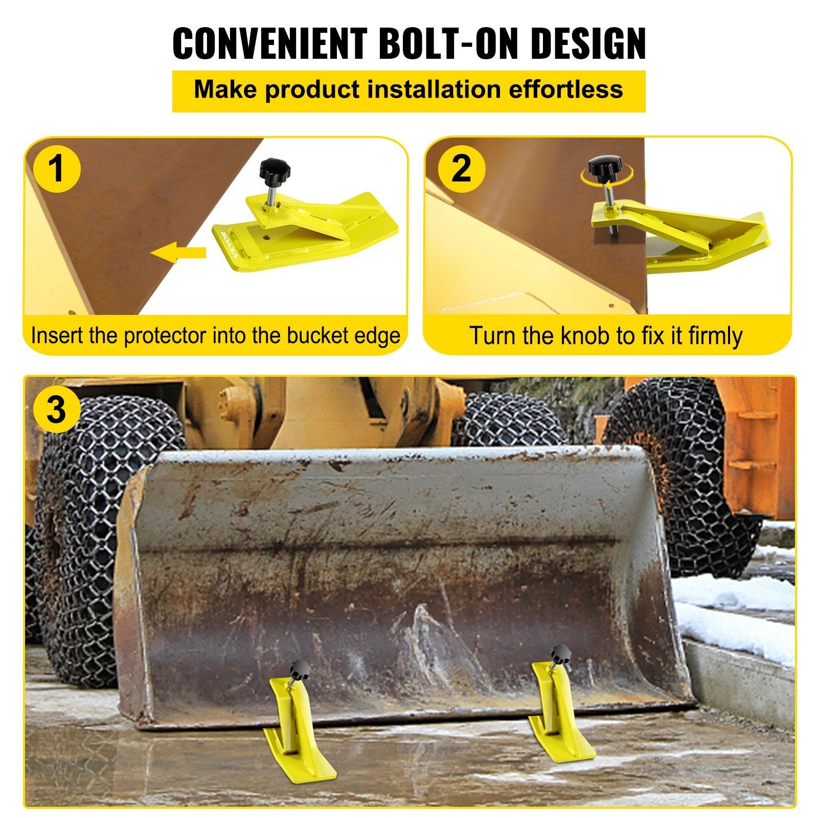 VEVOR 2pcs Tractor Bucket Protector Ski Edge Tamer Protector Snow Removal Yellow 