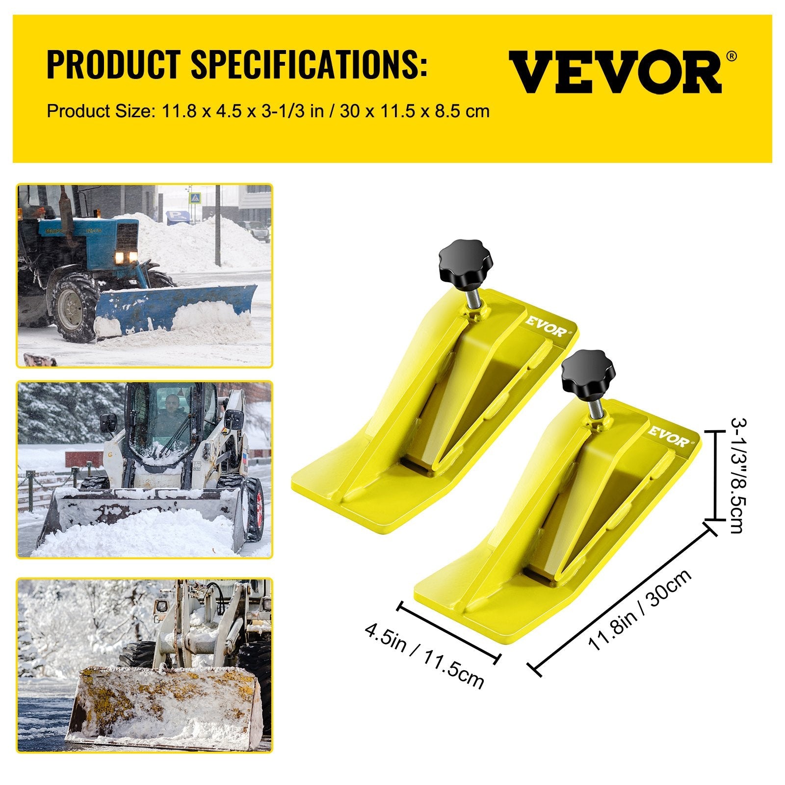 VEVOR 2pcs Tractor Bucket Protector Ski Edge Tamer Protector Snow Removal Yellow 