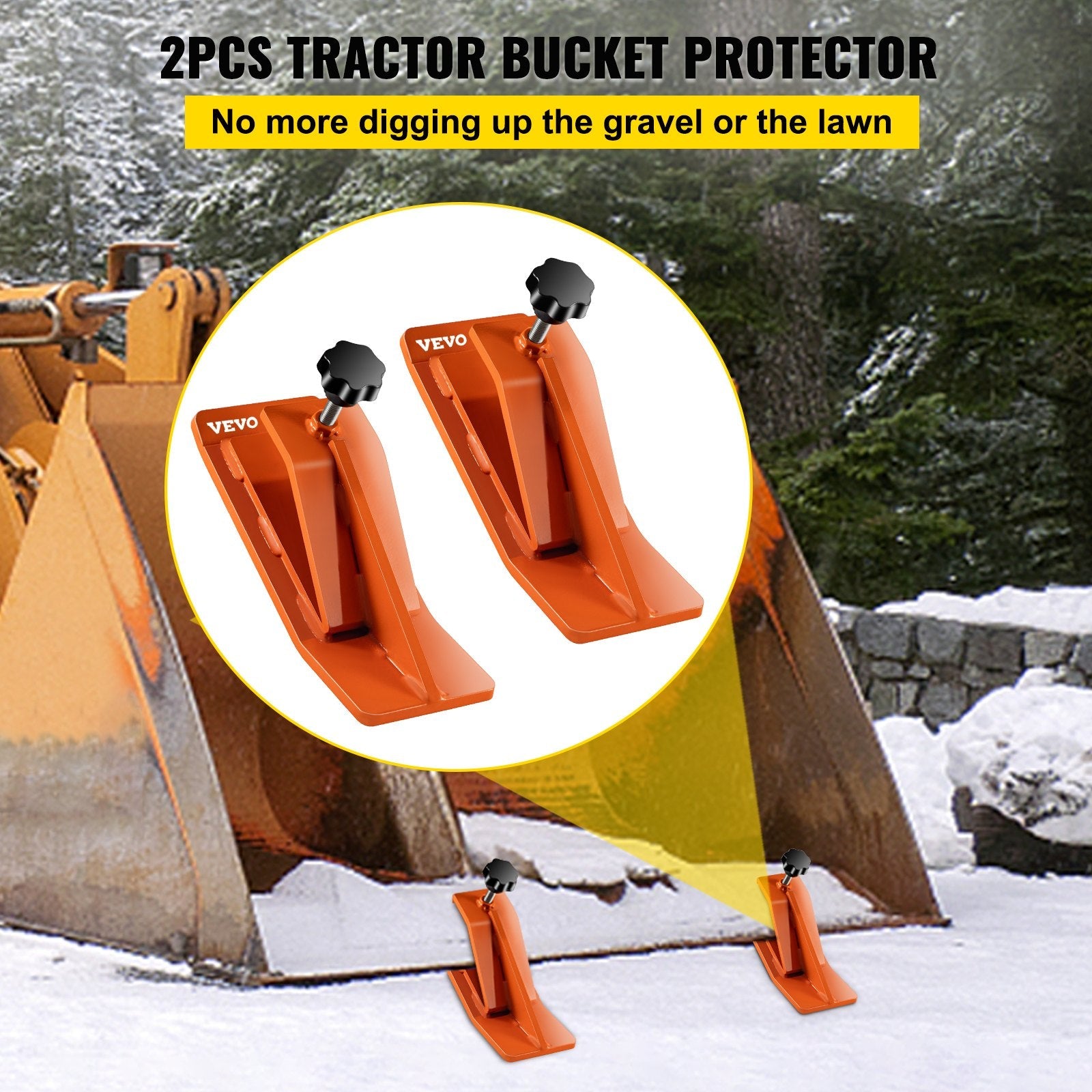VEVOR 2pcs Tractor Bucket Protector Ski Edge Tamer Protector Snow Removal Orange 