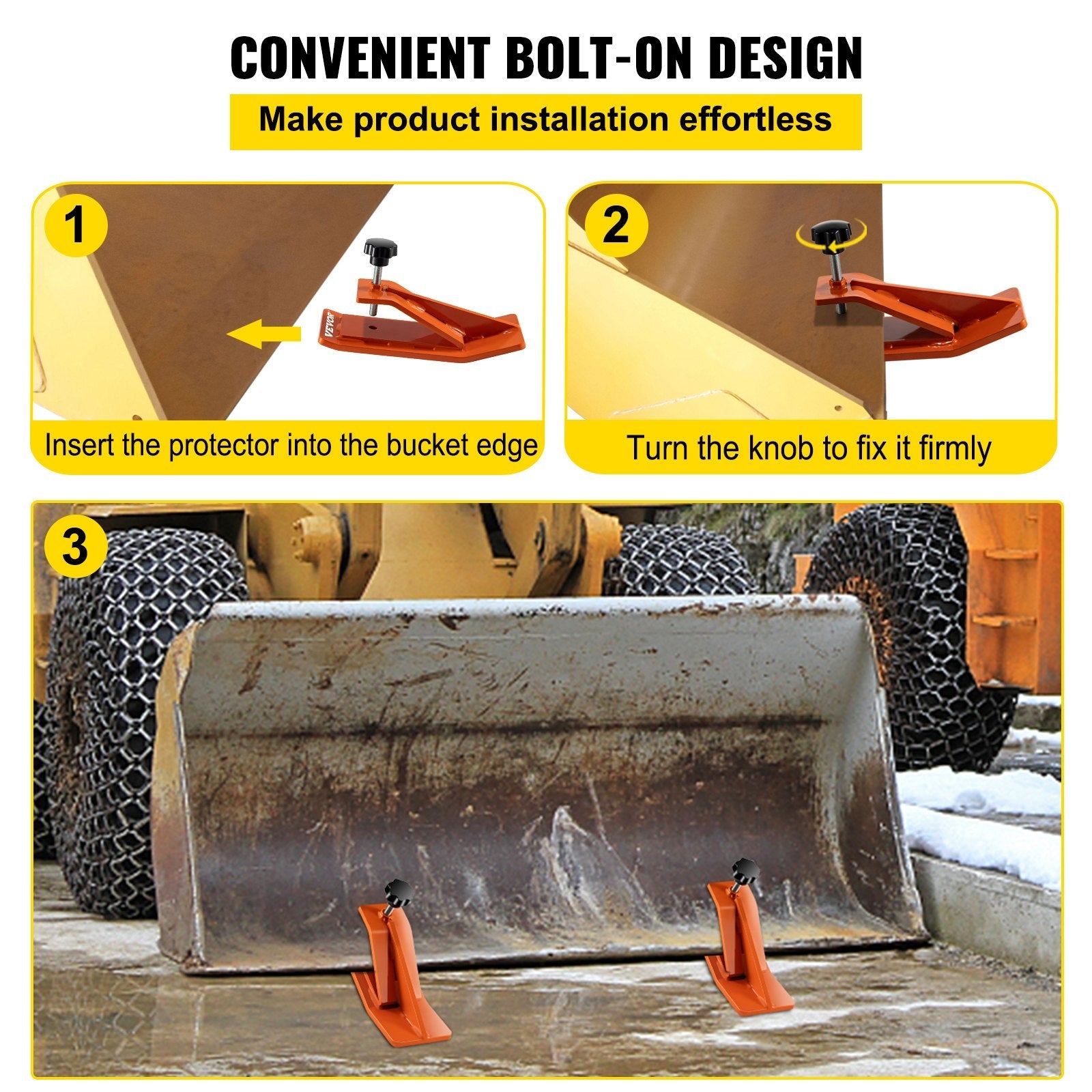 VEVOR 2pcs Tractor Bucket Protector Ski Edge Tamer Protector Snow Removal Orange 