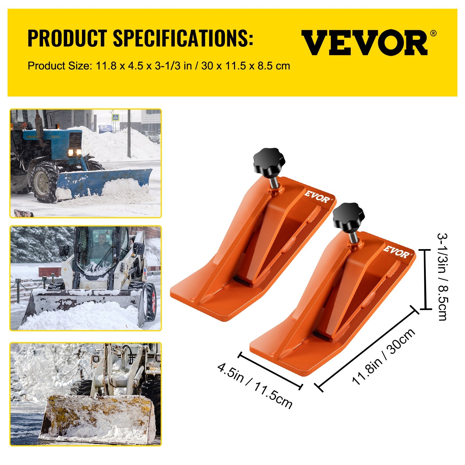 VEVOR 2pcs Tractor Bucket Protector Ski Edge Tamer Protector Snow Removal Orange 