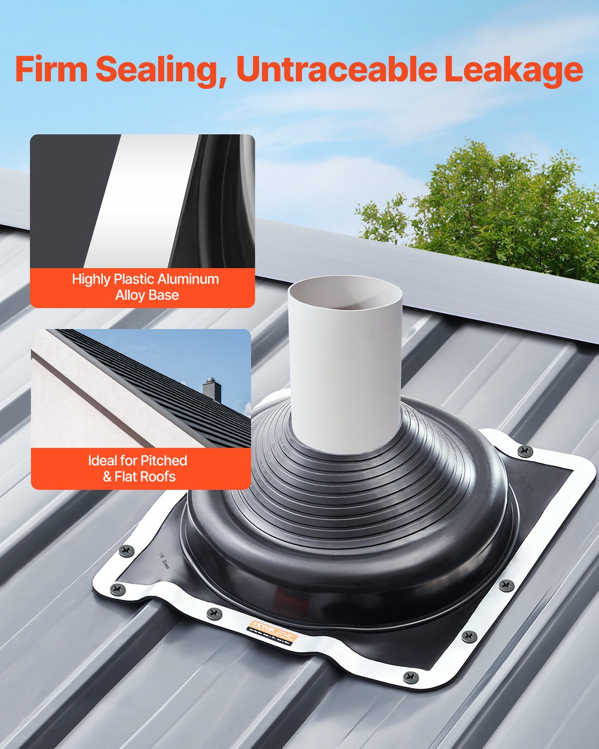 VEVOR 2 Pcs Metal Roof Pipe Flashing Boots Fit 6-3/4" - 14" Pipe High Temp EDPM 