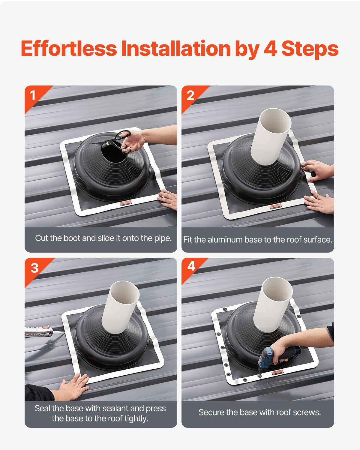 VEVOR 2 Pcs Metal Roof Pipe Flashing Boots Fit 6-3/4" - 14" Pipe High Temp EDPM 