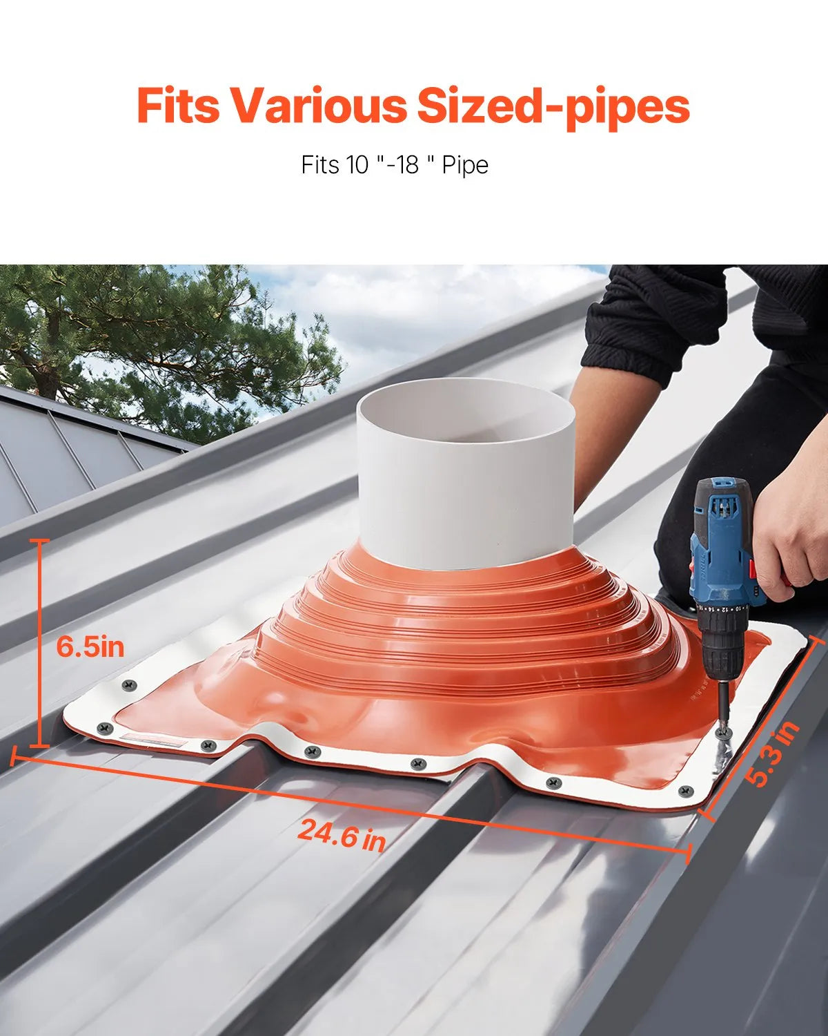 VEVOR Metal Roof Pipe Flashing Boot Fit 10"-18" Pipe High Temp Flexible Silicone