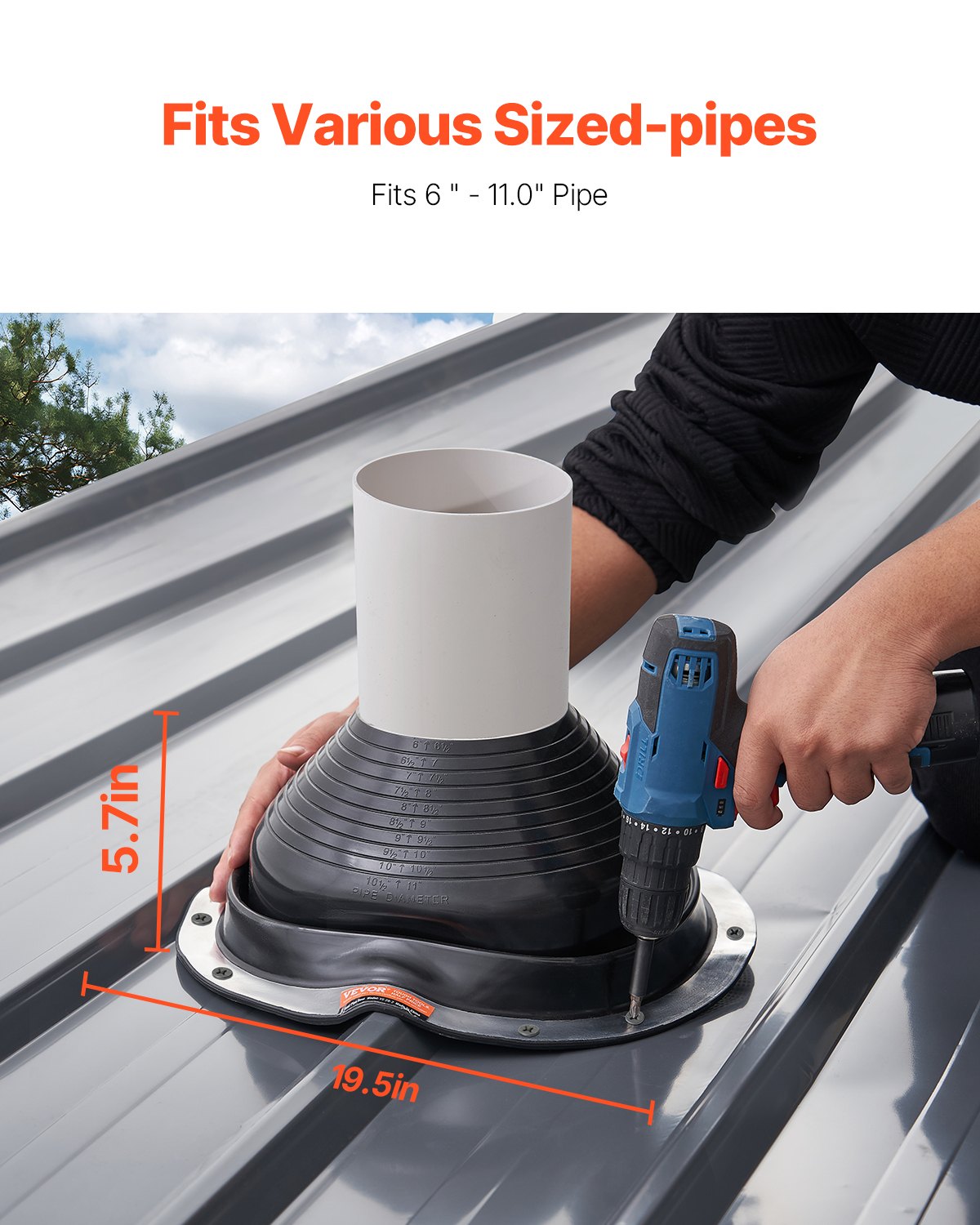 VEVOR 2 Pcs Metal Roof Pipe Flashing Boots Fit 6"-11" Pipe High Temp Black EDPM 