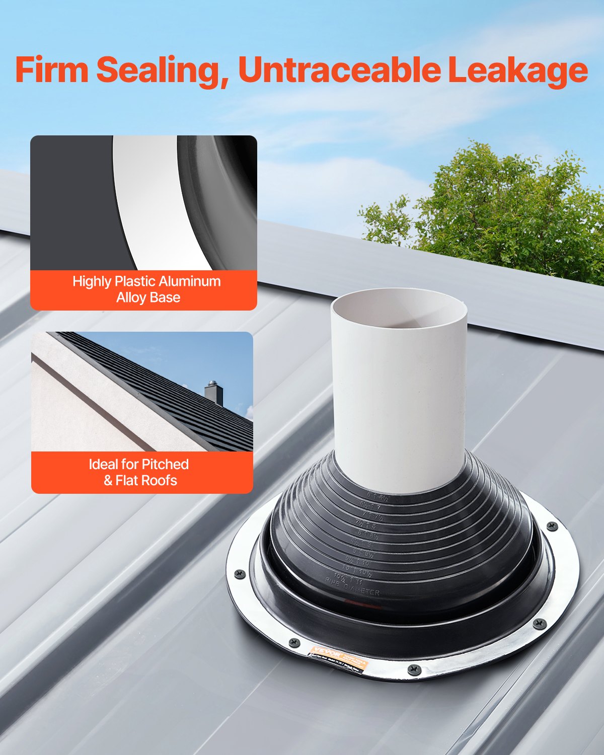 VEVOR 2 Pcs Metal Roof Pipe Flashing Boots Fit 6"-11" Pipe High Temp Black EDPM 