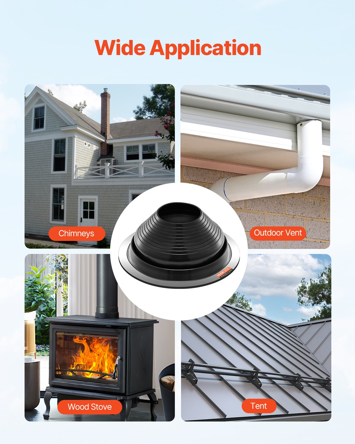 VEVOR 2 Pcs Metal Roof Pipe Flashing Boots Fit 6"-11" Pipe High Temp Black EDPM 