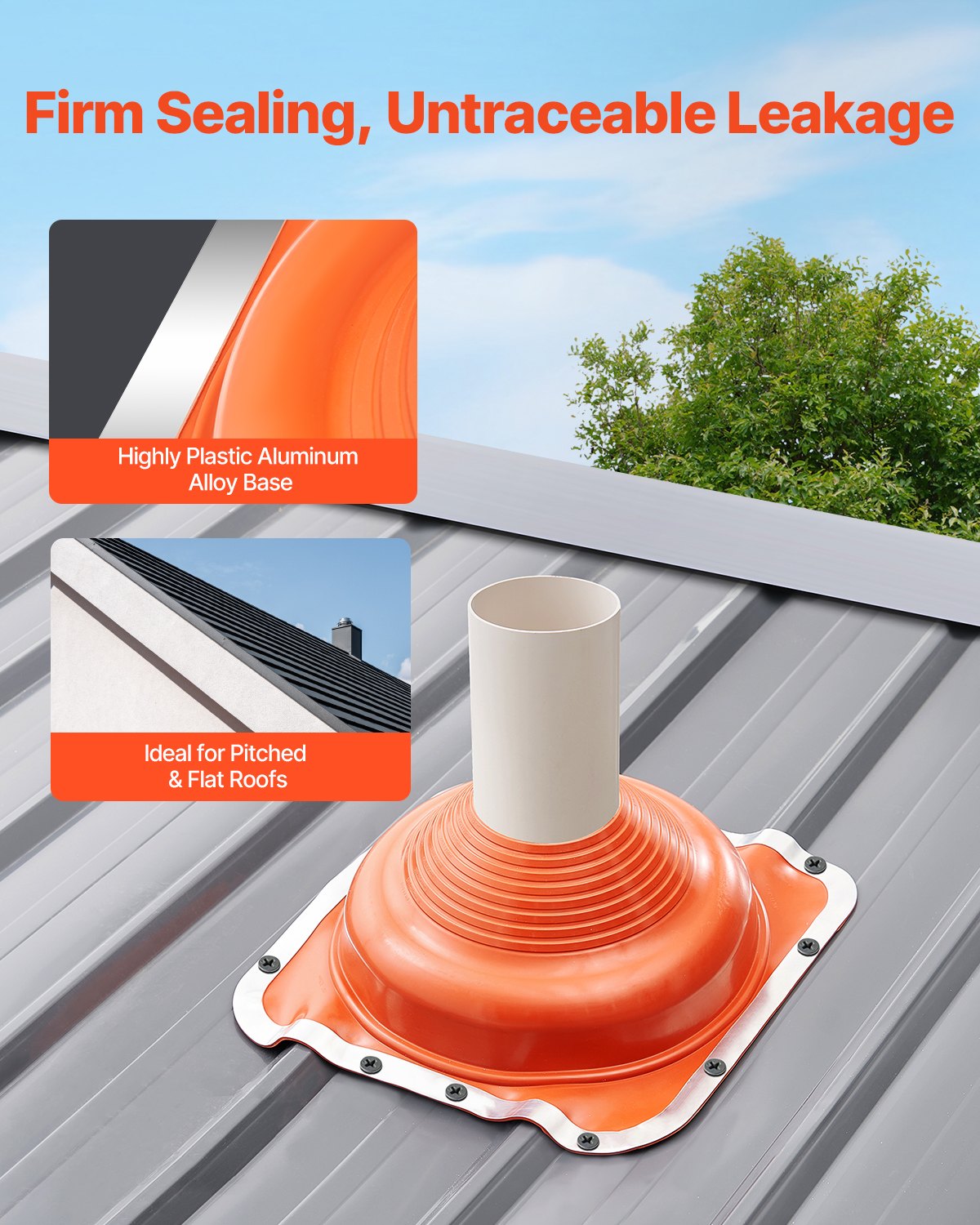 VEVOR 2 Pcs Metal Roof Pipe Flashing Boot Fit 6-1/4" - 11-3/4" Pipe Red Silicone 