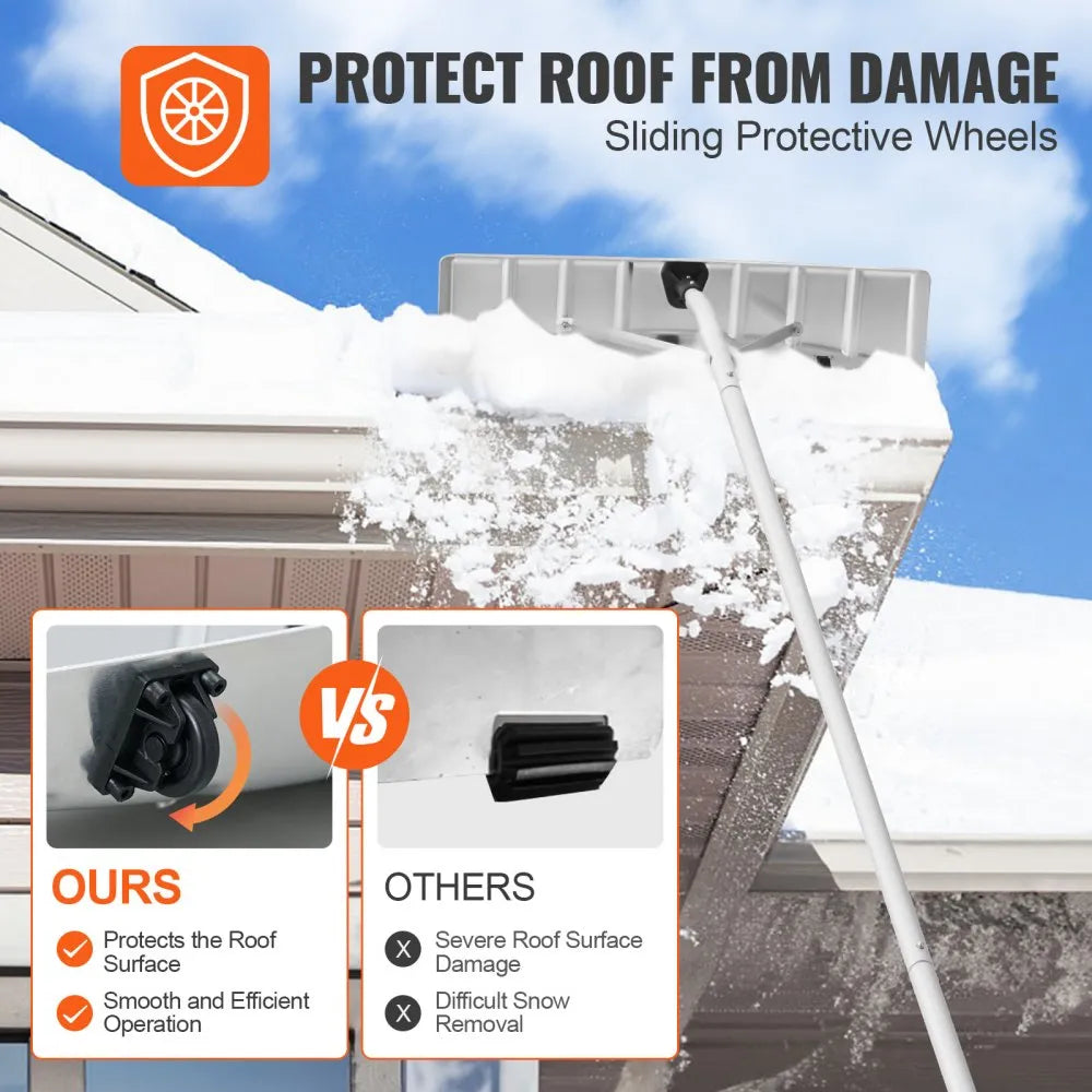 VEVOR Snow Roof Rake, 25" Blade Snow Removal Tool, 21ft Reach Aluminium Roof Shovel, Roll Wheels for Roof Protection, Anti-Slip Handle Grip, Easy to Setup & Use for House Roof, Car Snow, Wet Leaves 