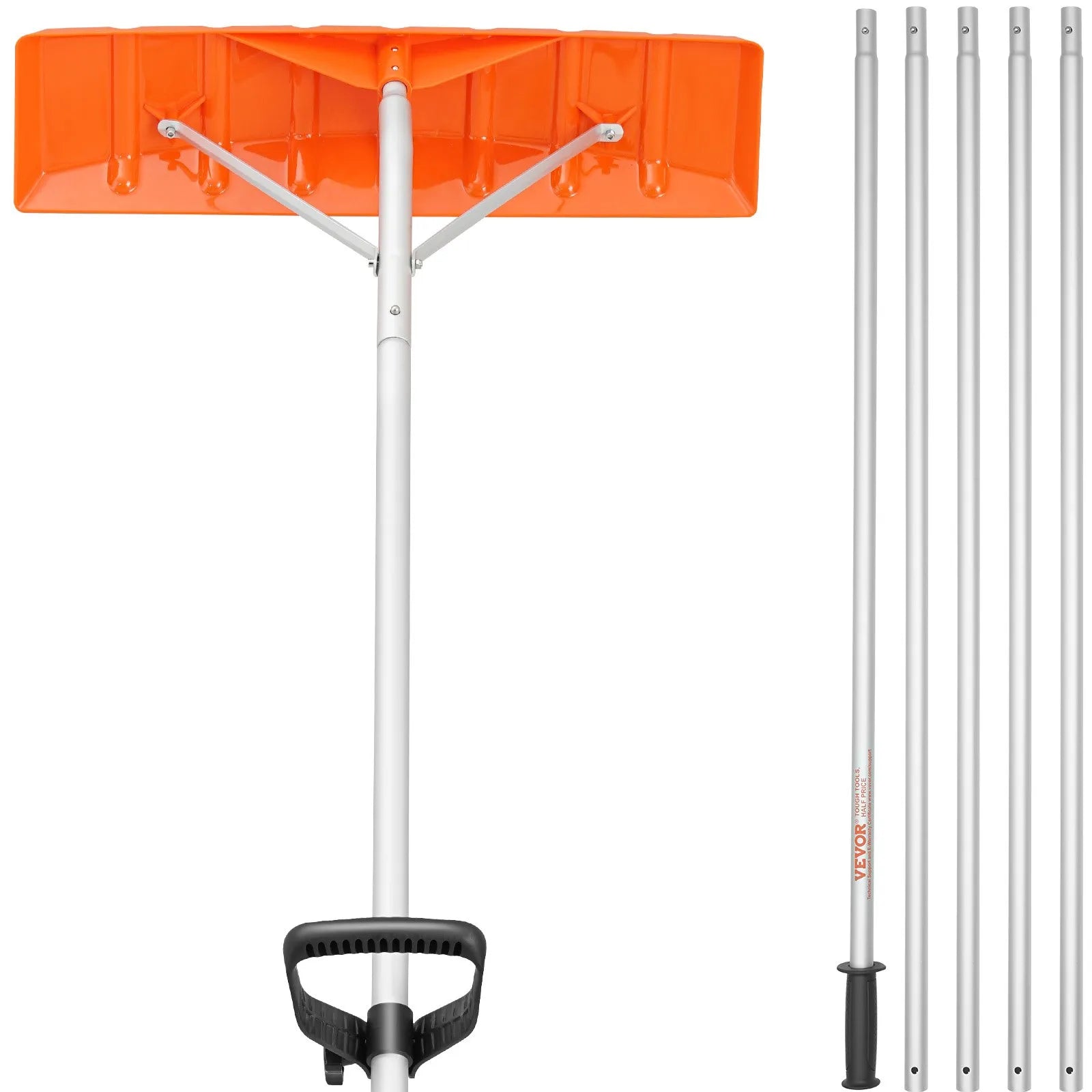 VEVOR Snow Roof Rake, 25" Plastic Blade Snow Removal Tool, 21ft Reach Aluminium Handle, Superior Roof Shovel with Anti-Slip Handle Grip, Easy to Setup & Use for House Roof, Car Snow, Wet Leaves 