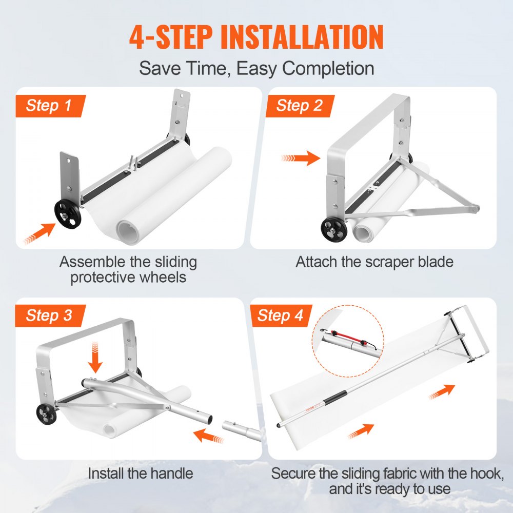 VEVOR Snow Roof Rake, 30ft Reach Aluminium Roof Shovel with Slide Cloth, Premium 19" Blade Snow Removal Tool, Safe on Roof with Roll Wheels, Anti-Slip Handle, Use for House Roof, Car Snow, Wet Leaves 