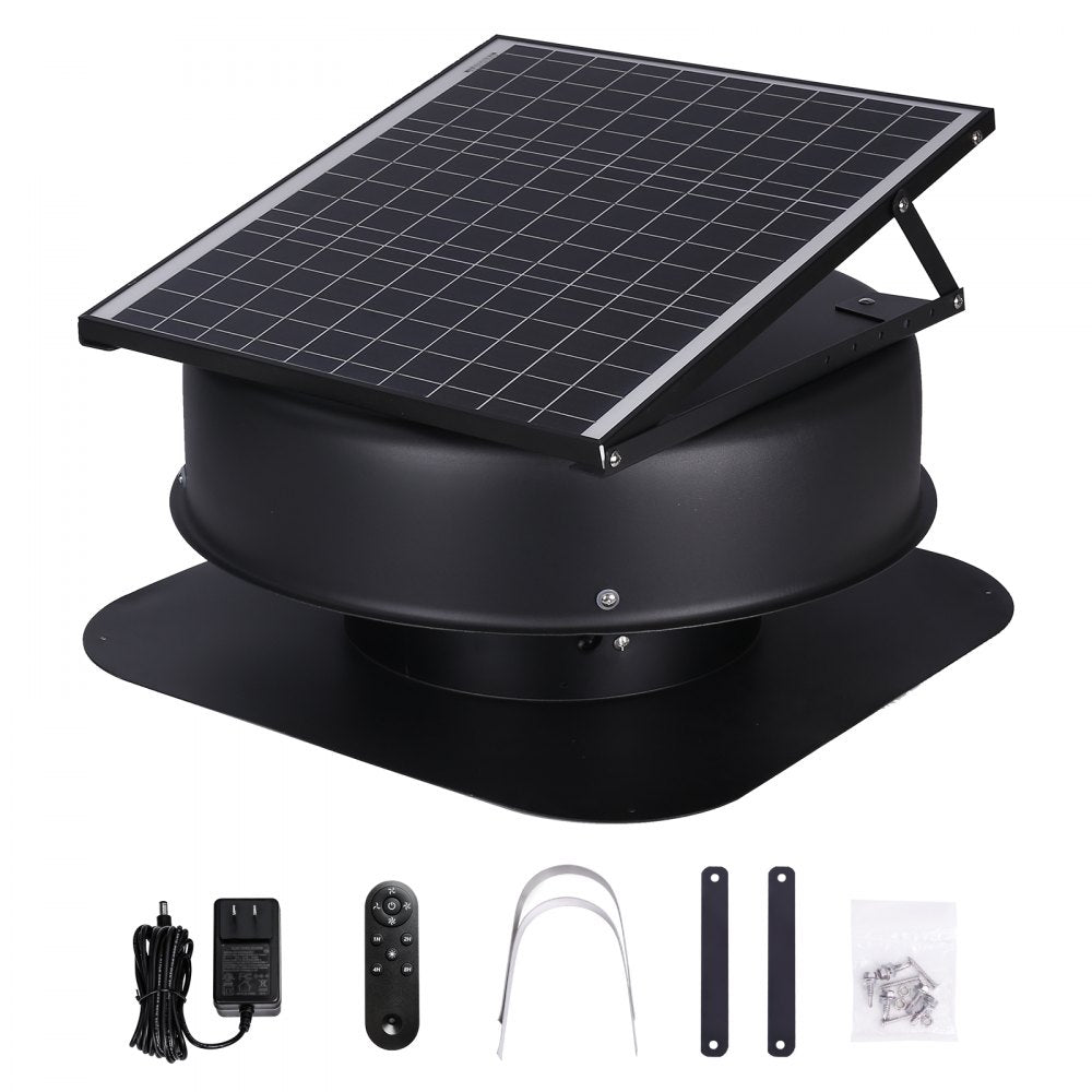 VEVOR Solar Attic Fan, 40 W, 1230 CFM Large Air Flow Solar Roof Vent Fan, Low Noise and Weatherproof with 110V Smart Adapter, Ideal for Home, Greenhouse, Garage, Shop, RV, FCC Listed 