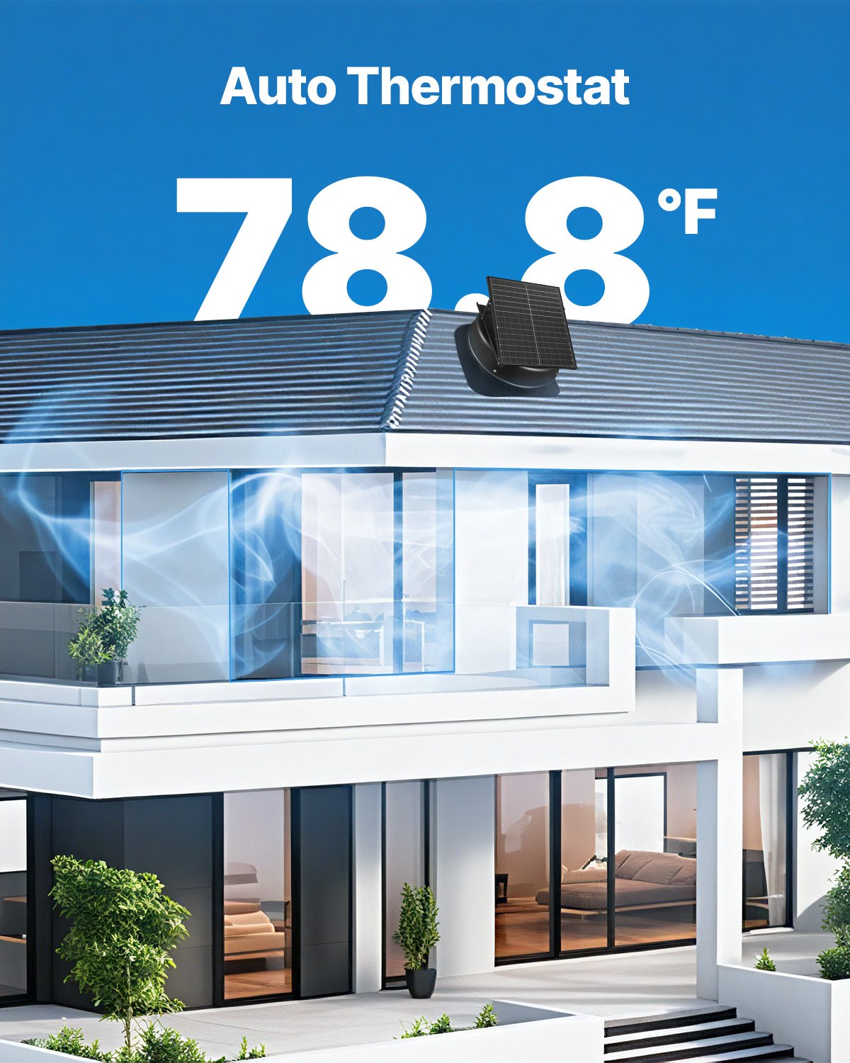 VEVOR Solar Roof Attic Exhaust Fan 35W with Smart Thermostat Brushless Motor 
