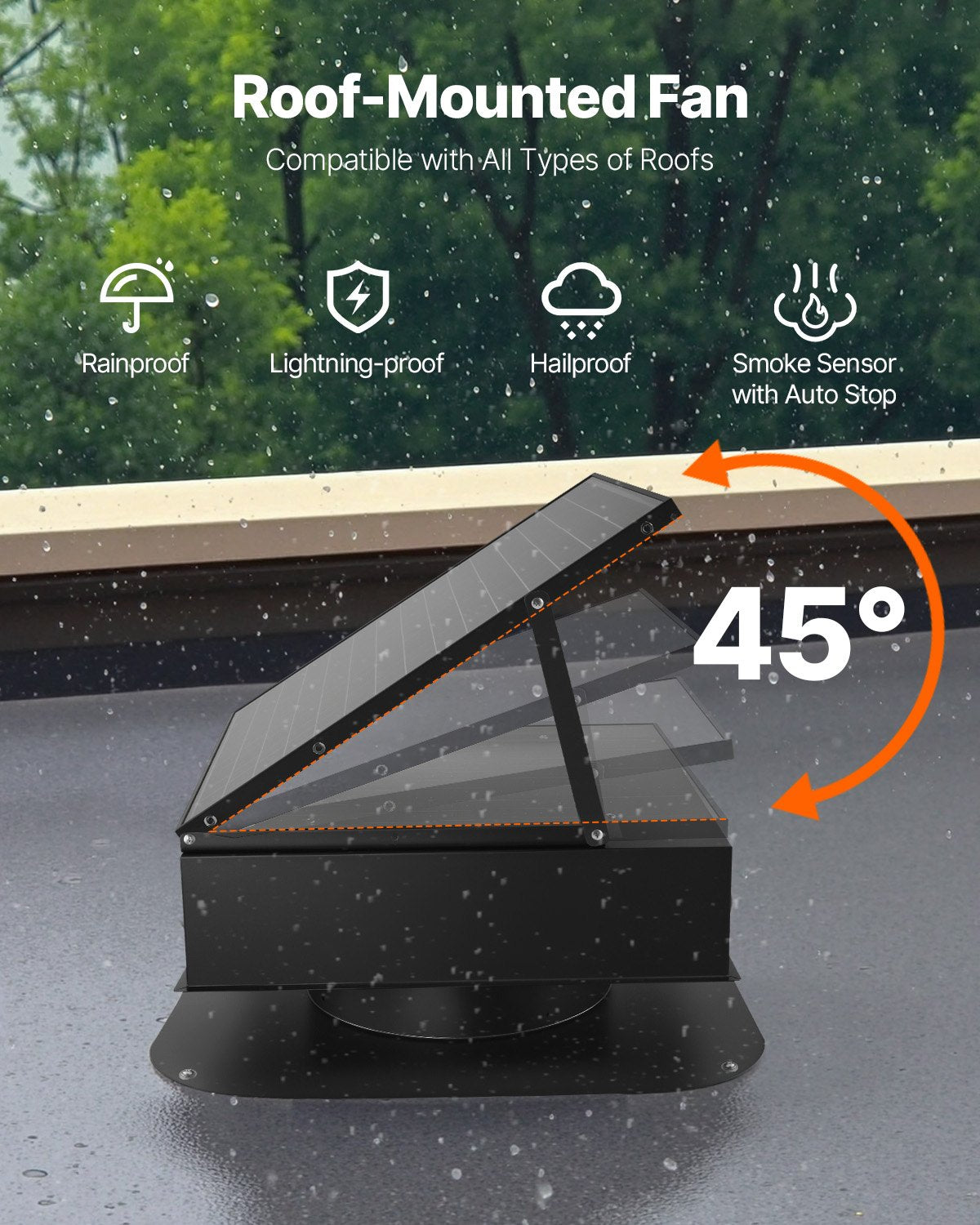 VEVOR Solar Roof Attic Exhaust Fan 35W with Smart Thermostat Brushless Motor 