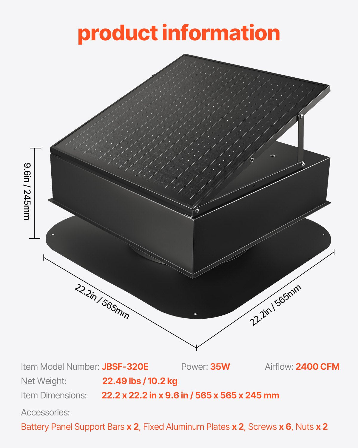 VEVOR Solar Roof Attic Exhaust Fan 35W with Smart Thermostat Brushless Motor 