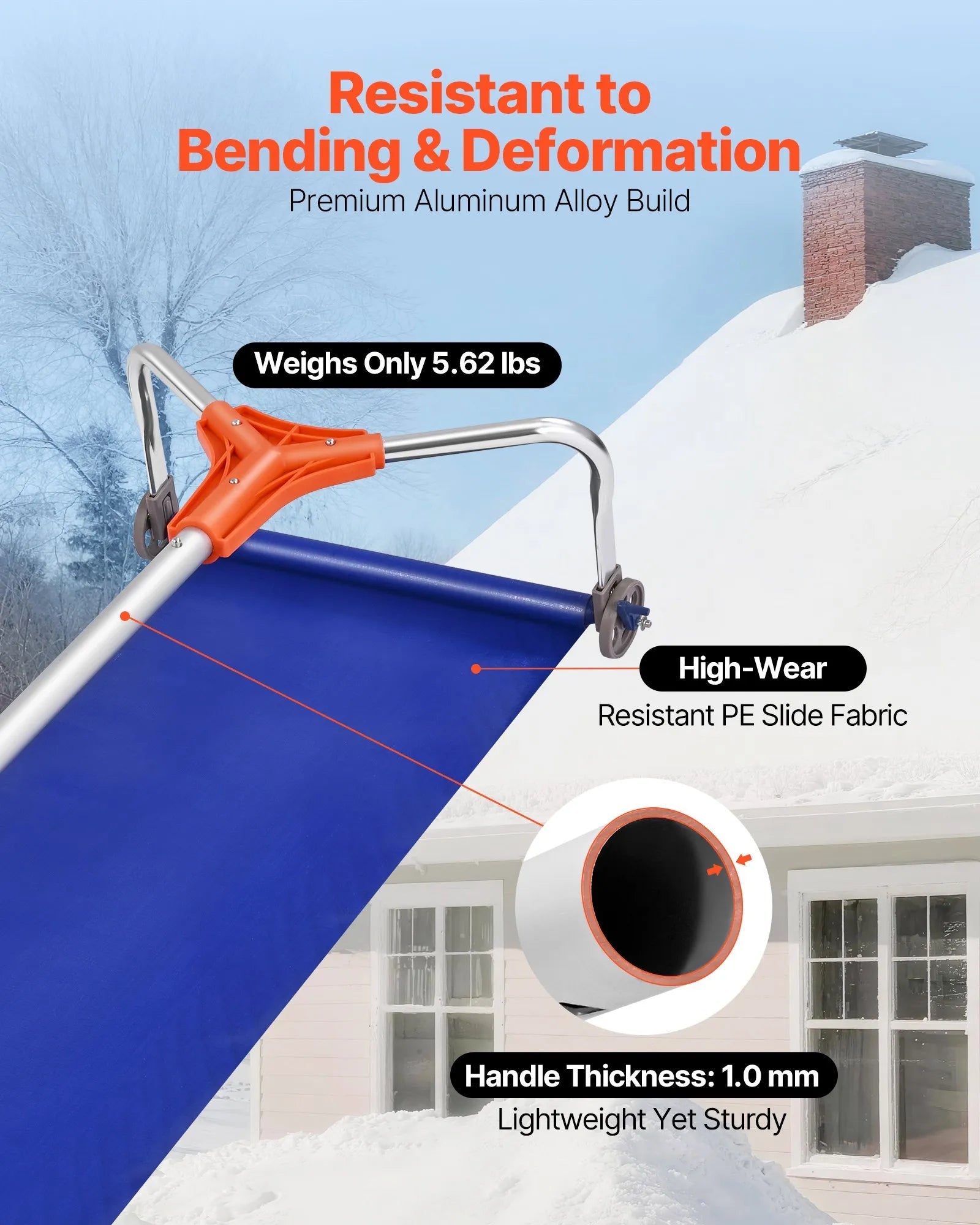 VEVOR Snow Roof Rake, 17 in Aluminum Blade, 4.1-17.2 ft Adjustable Roof Snow Scraper with Wheels & Slide, Lightweight Snows Removal Tool for House Rooftop Leaves Debris Clearing 