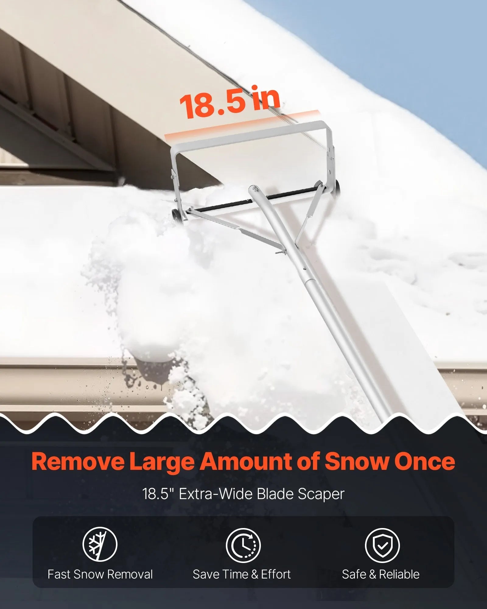 VEVOR Snow Roof Rake, 18.5 in Aluminum Blade, 5.2-30 ft Adjustable Roof Snow Scraper with Wheels & Slide, , Lightweight Snows Removal Tool for House Rooftop Leaves Debris Clearing 