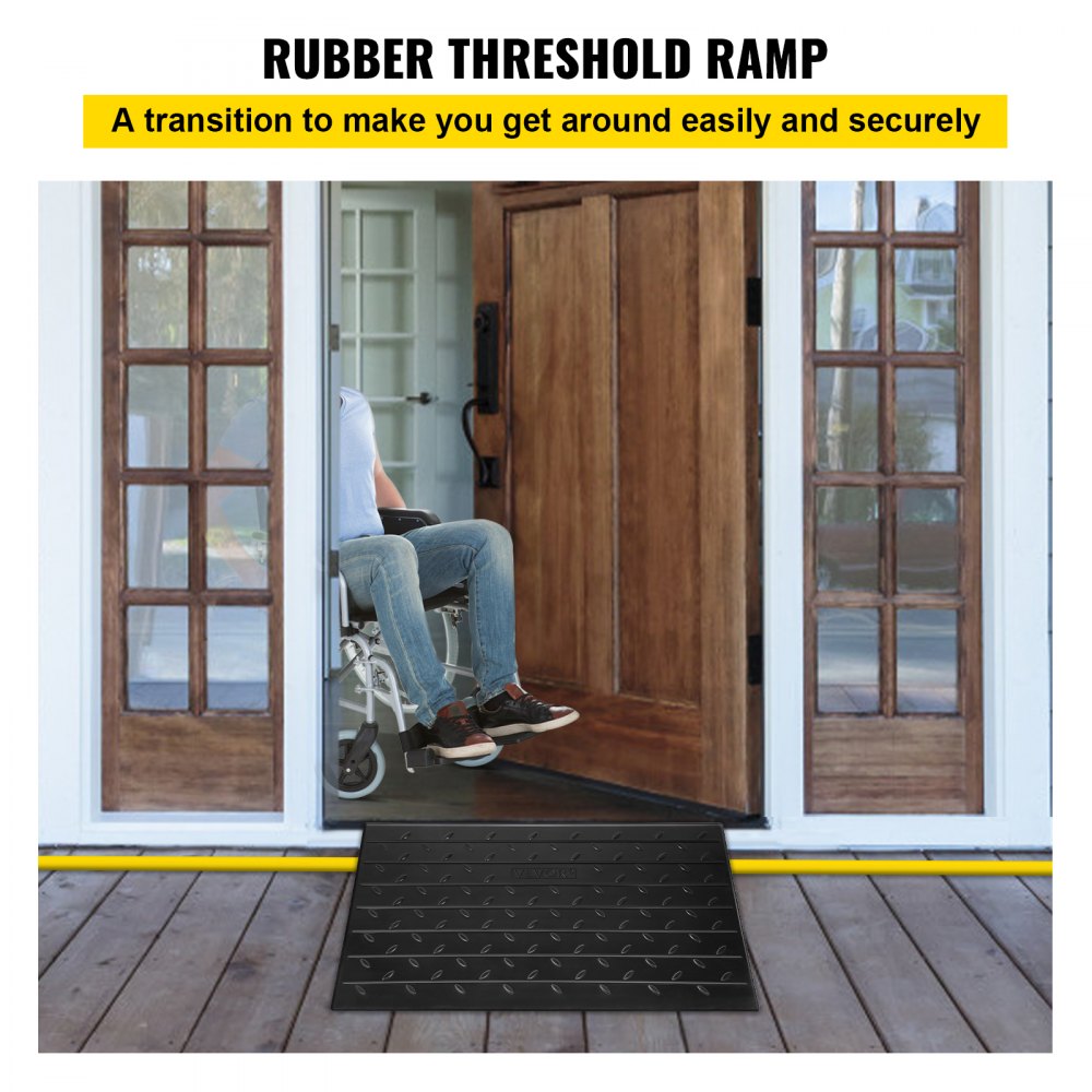 VEVOR Rubber Threshold Ramp, 2.6" Rise Threshold Ramp Doorway, 3 Channels Cord Cover Rubber Solid Threshold Ramp, Rubber Angled Entry Rated 2202 Lbs Load Capacity for Wheelchair and Scooter 