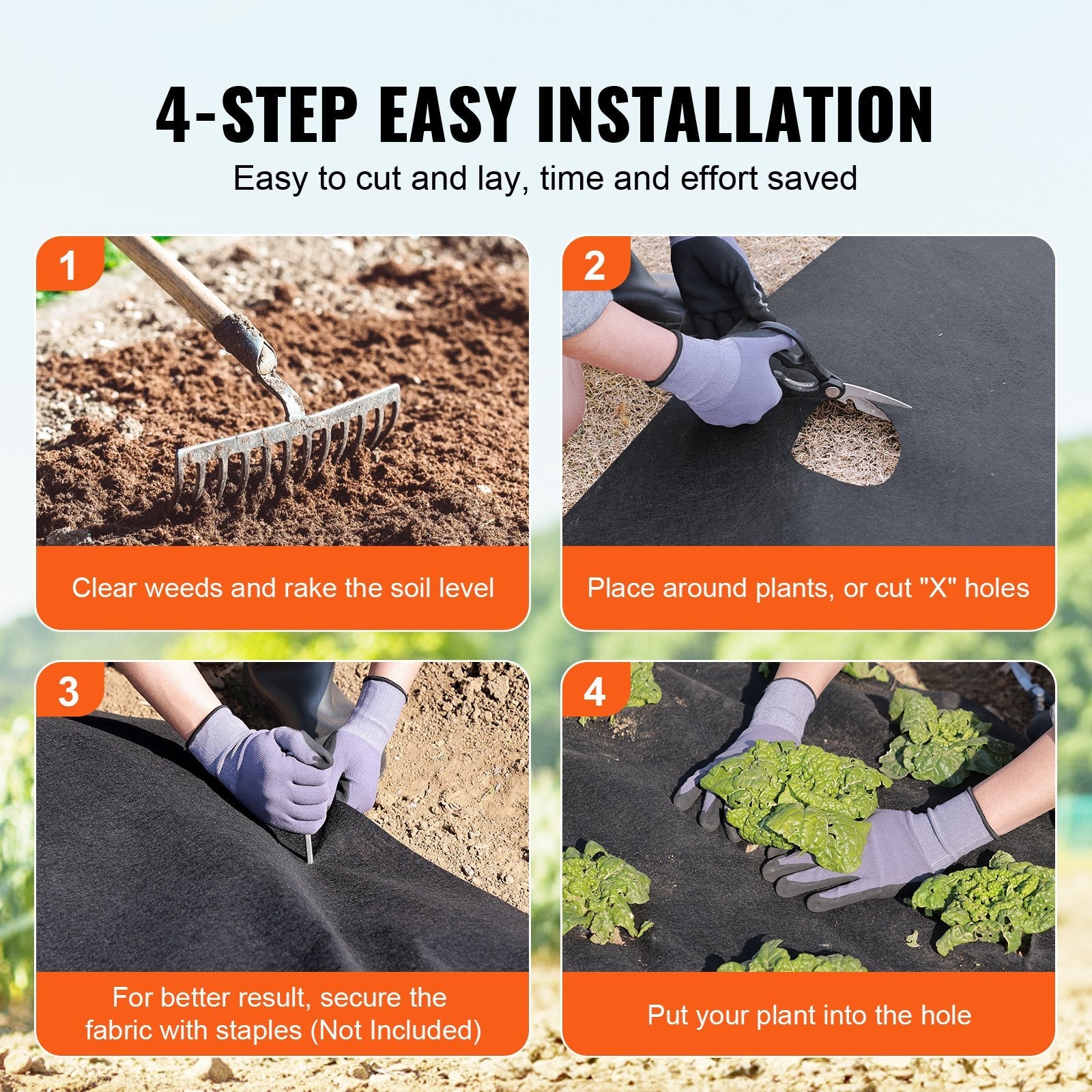 VEVOR Driveway Fabric, 15x20FT Non Woven Geotextile Fabric for Landscaping, Heavy Duty Garden Weed Barrier Fabric, 4OZ Landscape Fabric, French Drains Drainage Fabric, Ground Cover Weed Control Fabric 