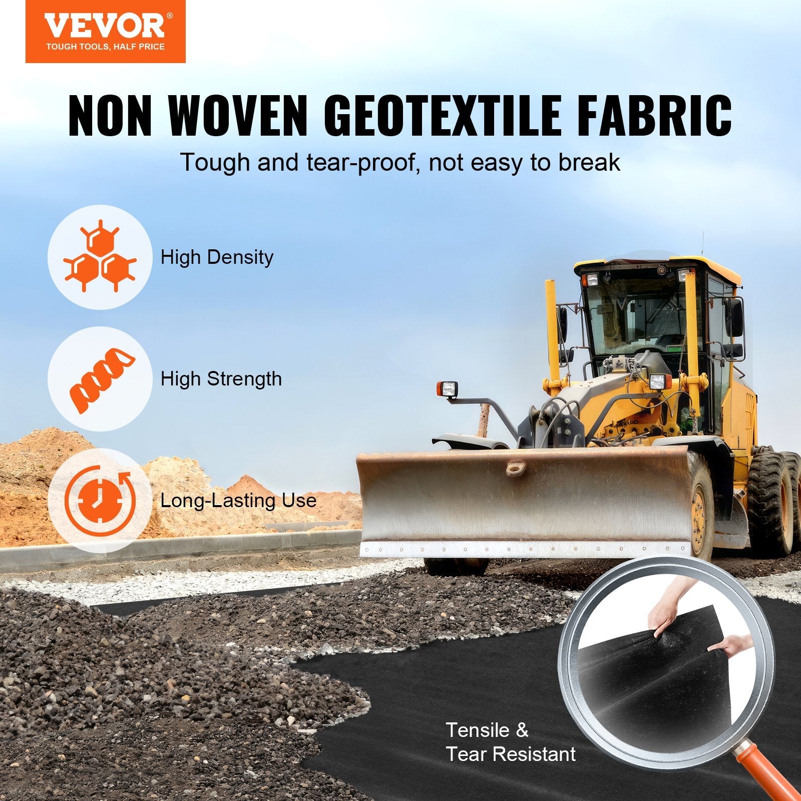 VEVOR Driveway Fabric, 3x100FT Non Woven Geotextile Fabric for Landscaping, Heavy Duty Garden Weed Barrier Fabric, 4OZ Landscape Fabric, French Drains Drainage Fabric, Ground Cover Weed Control Fabric 