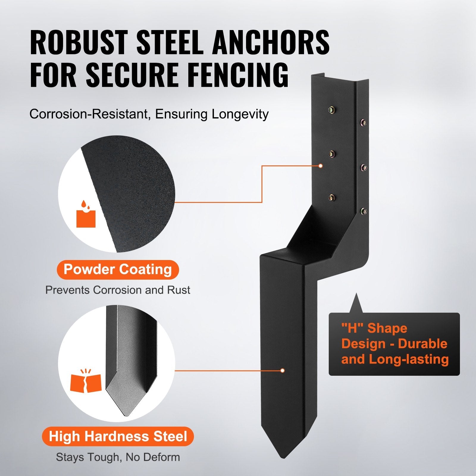 VEVOR Fence Post Anchor Repair Kit, 4 Pack Inner Diameter 3.5 x3.5 Inches Heavy Duty Steel Fence Post Support Stakes, Anchor Ground Spike for Repair Tilted, Broken Wood Fence Post, Enveloping 