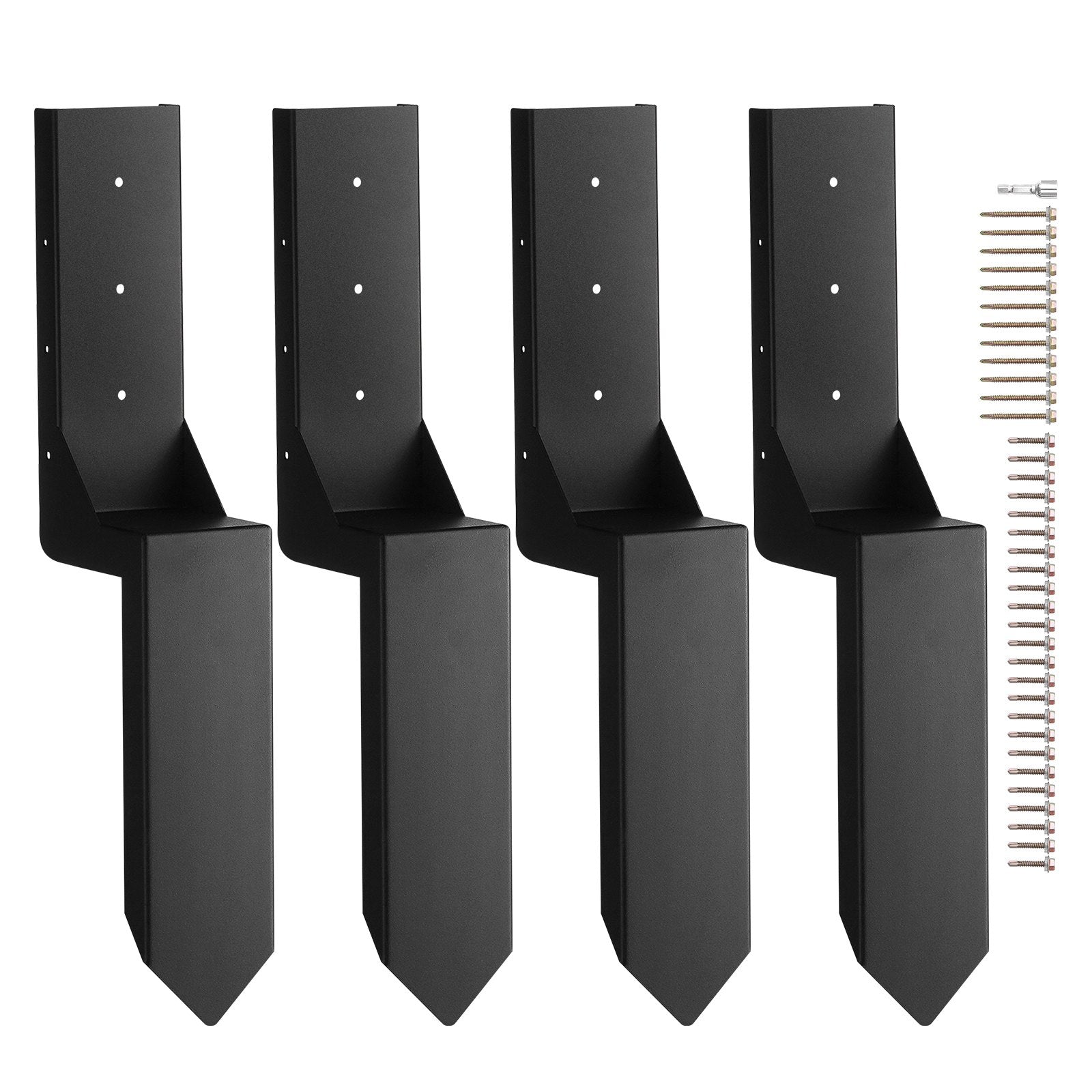 VEVOR Fence Post Anchor Repair Kit, 4 Pack Inner Diameter 3.5 x3.5 Inches Heavy Duty Steel Fence Post Support Stakes, Anchor Ground Spike for Repair Tilted, Broken Wood Fence Post, Enveloping 