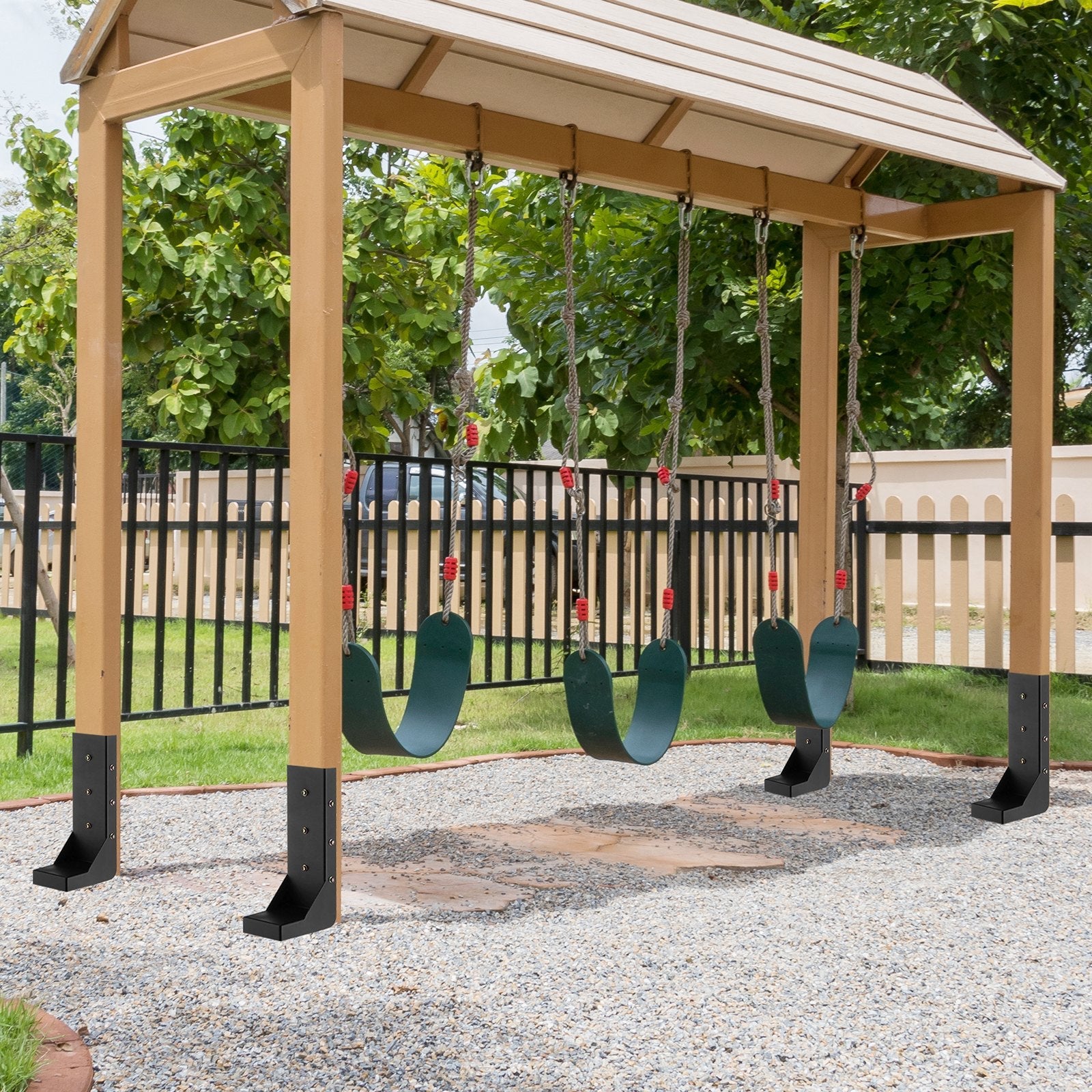 VEVOR Fence Post Anchor Repair Kit, 6 Pack Inner Diameter 3.5 x3.5 Inches Heavy Duty Steel Fence Post Support Stakes, Anchor Ground Spike for Repair Tilted, Broken Wood Fence Post, Enveloping 