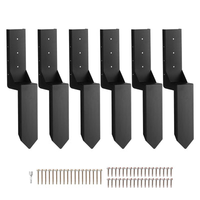 VEVOR Fence Post Anchor Repair Kit, 6 Pack Inner Diameter 3.5 x3.5 Inches Heavy Duty Steel Fence Post Support Stakes, Anchor Ground Spike for Repair Tilted, Broken Wood Fence Post, Enveloping 