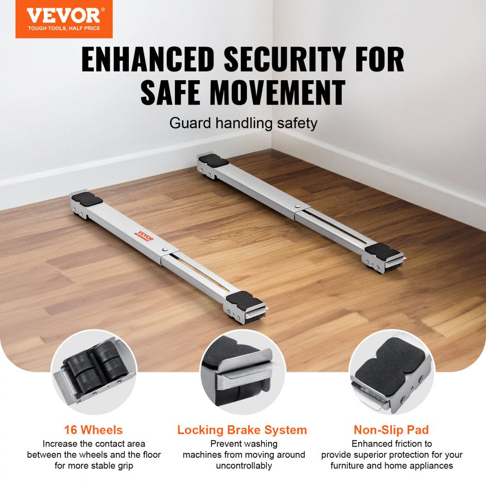 VEVOR Heavy Duty Furniture Appliances Rollers, 660 lbs Total Load, Extendable Appliance Rollers Mobile Washing Machine Base, Fridge Stand Dolly Movers for Refrigerators, Dryers, Dishwashers, White 