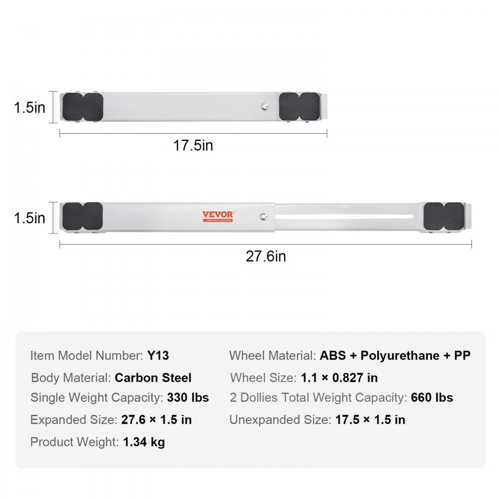 VEVOR Heavy Duty Furniture Appliances Rollers, 660 lbs Total Load, Extendable Appliance Rollers Mobile Washing Machine Base, Fridge Stand Dolly Movers for Refrigerators, Dryers, Dishwashers, White 