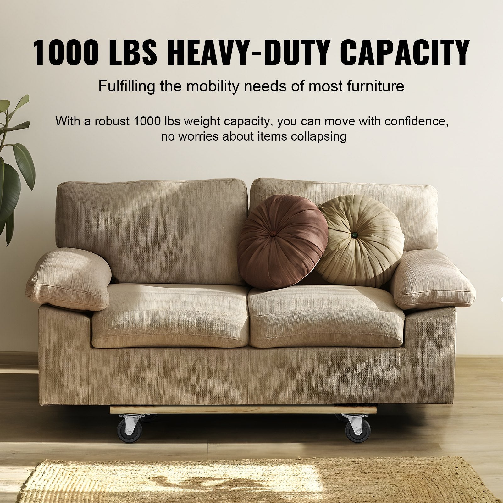 VEVOR Furniture Dolly, 1000 lbs Load Capacity, 18" x 30", 4 x 3" PP Swivel Casters, Heavy Duty Hardwood Furniture Moving Dolly, Mover's Dolly, Moving Cart with Wheels for Heavy Furniture Home Cleaning 