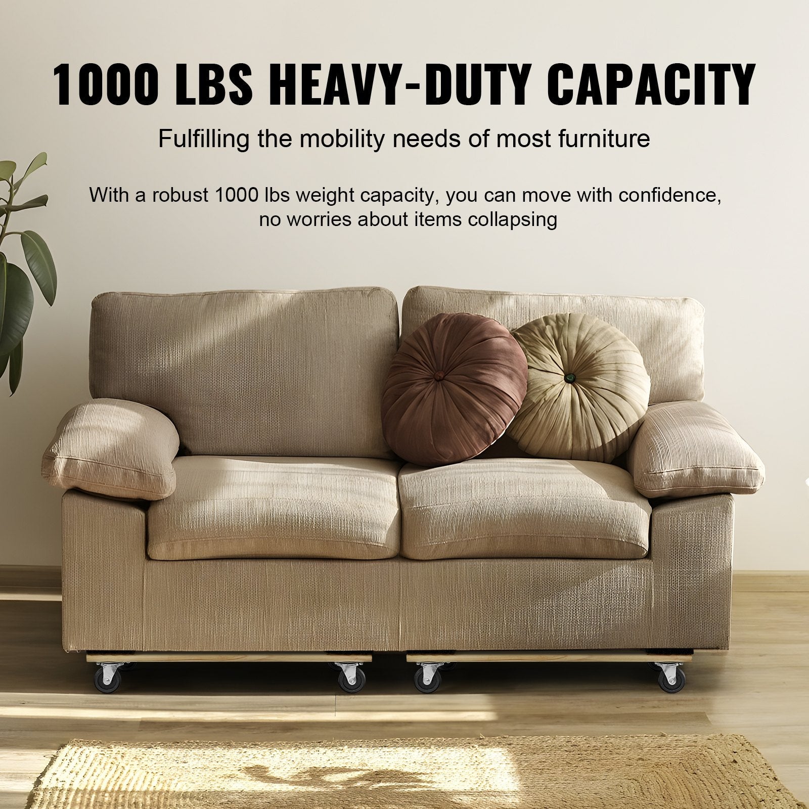 VEVOR Furniture Dolly, 1000 lbs Each Load Capacity, 2 Packs, 18" x 30", 8 x 3" PP Swivel Casters, Heavy Duty Hardwood Furniture Moving Dolly, Mover's Dolly, Moving Cart with Wheels for Heavy Furniture 