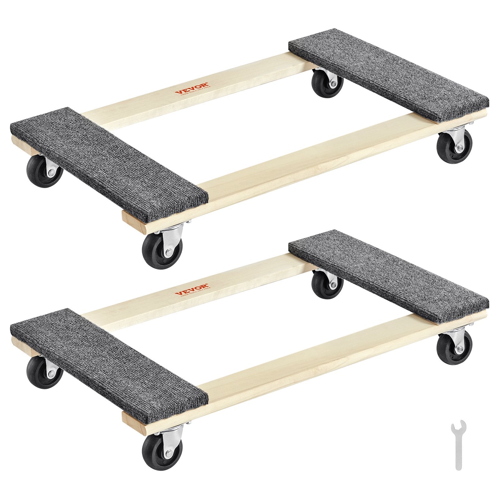 VEVOR Furniture Dolly, 1000 lbs Each Load Capacity, 2 Packs, 18" x 30", 8 x 3" PP Swivel Casters, Heavy Duty Hardwood Furniture Moving Dolly, Mover's Dolly, Moving Cart with Wheels for Heavy Furniture 
